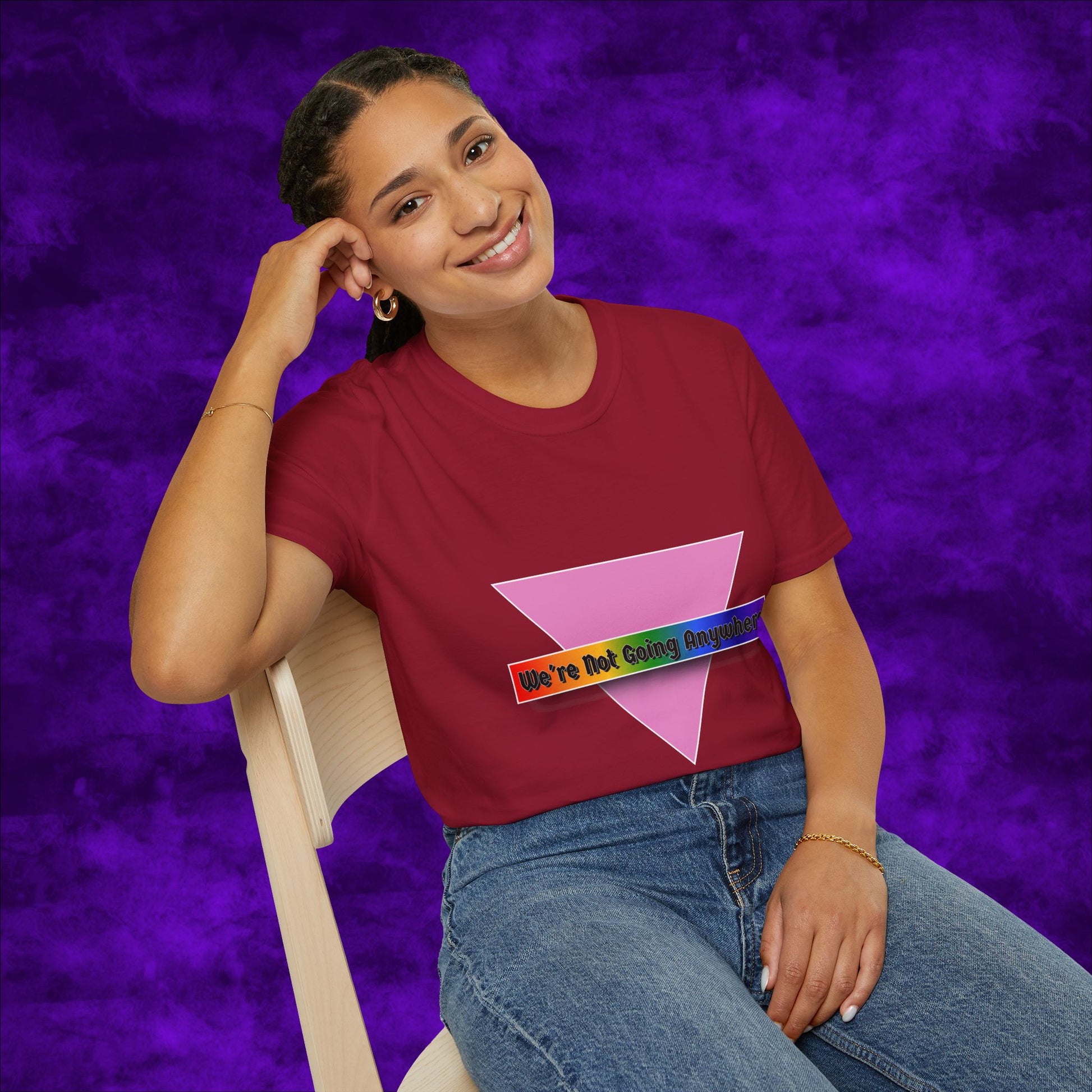 We're Not Going Anywhere Gender Neutral Softstyle Tshirt