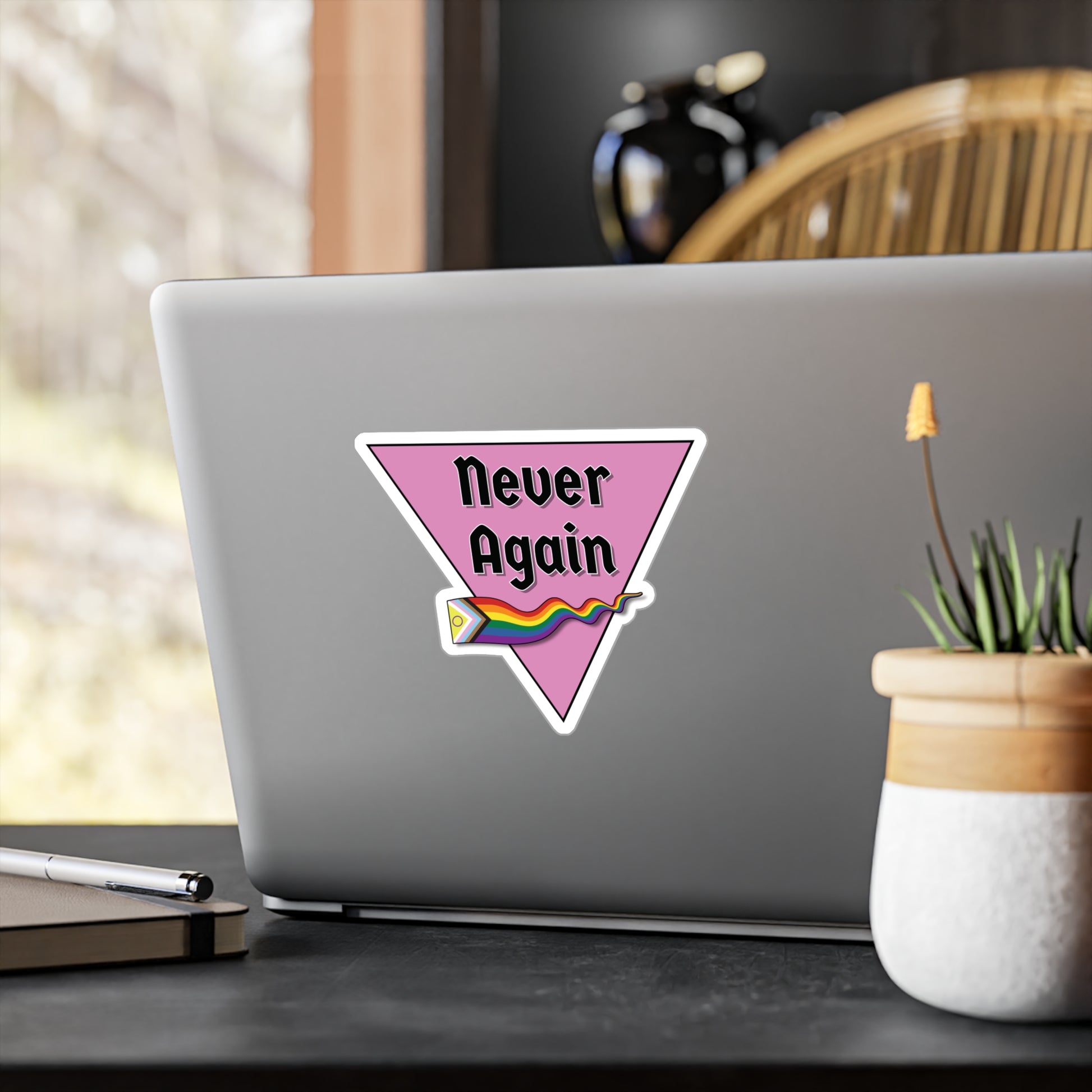 Never Again Historical Pink Triangle Kiss-Cut Vinyl Decals