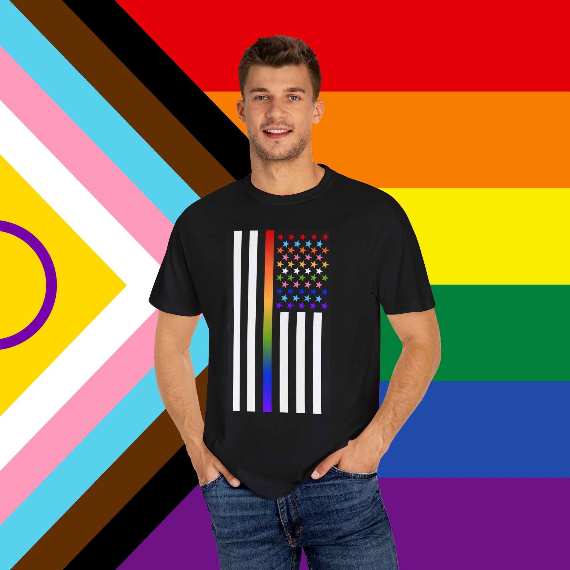 Thin Queer Line American Flag Garment-Dyed Tshirt