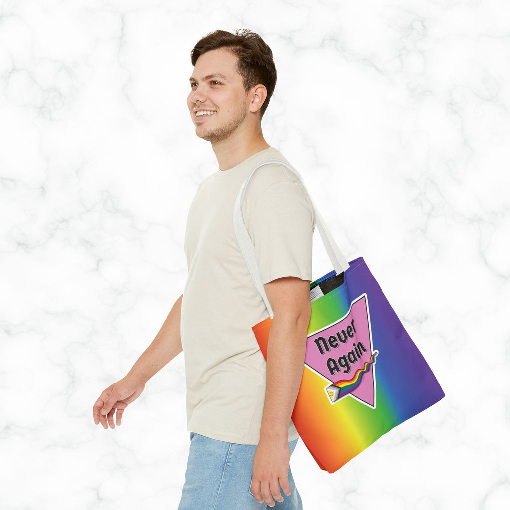 Pride Tote Bag - 'Never Again' Rainbow Design for LGBTQ+ Advocacy