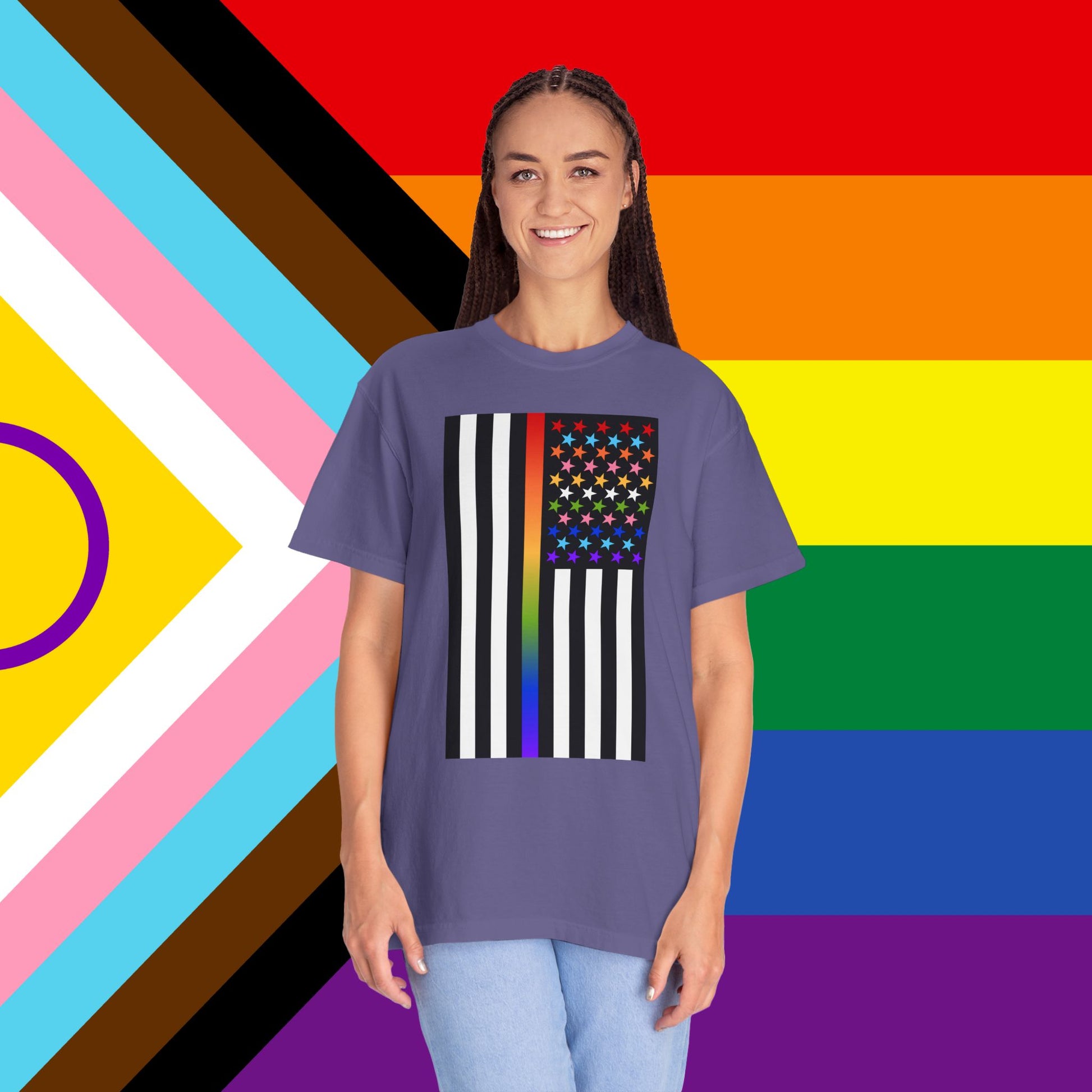 Thin Queer Line American Flag Garment-Dyed Tshirt