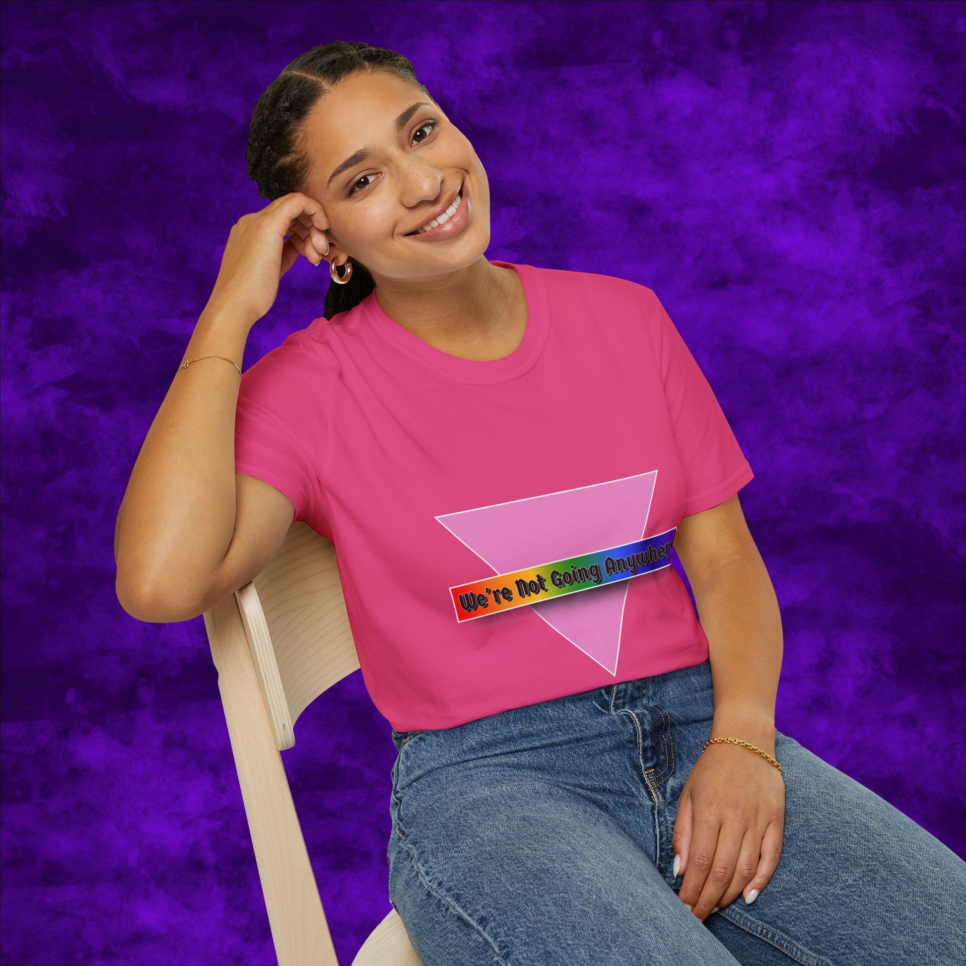 We're Not Going Anywhere Gender Neutral Softstyle Tshirt