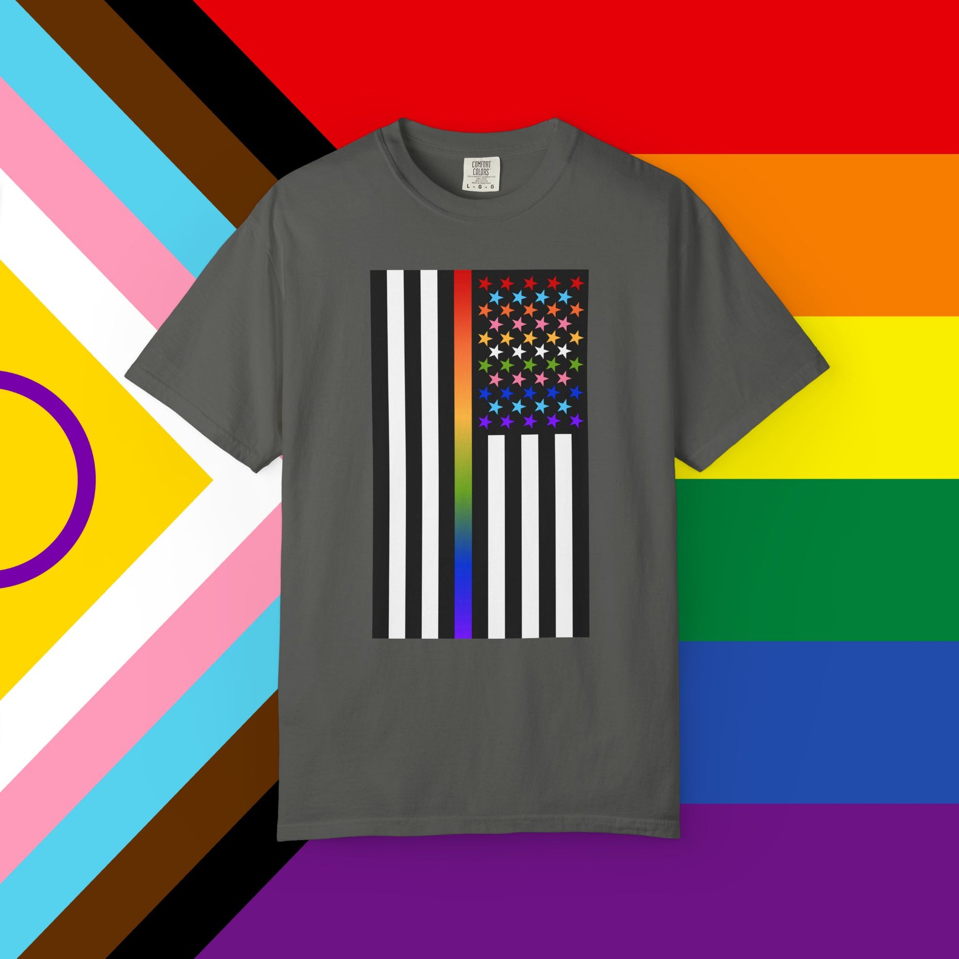 Thin Queer Line American Flag Garment-Dyed Tshirt