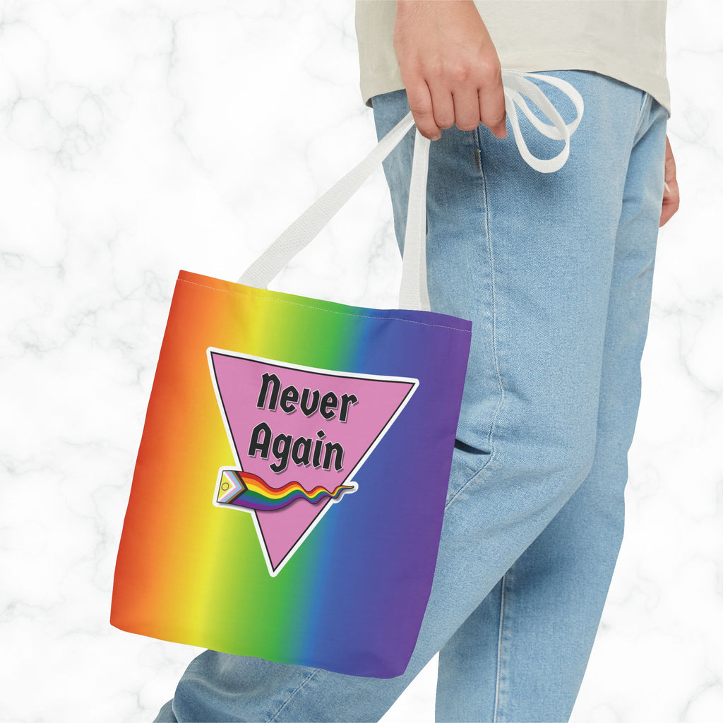 Pride Tote Bag - 'Never Again' Rainbow Design for LGBTQ+ Advocacy