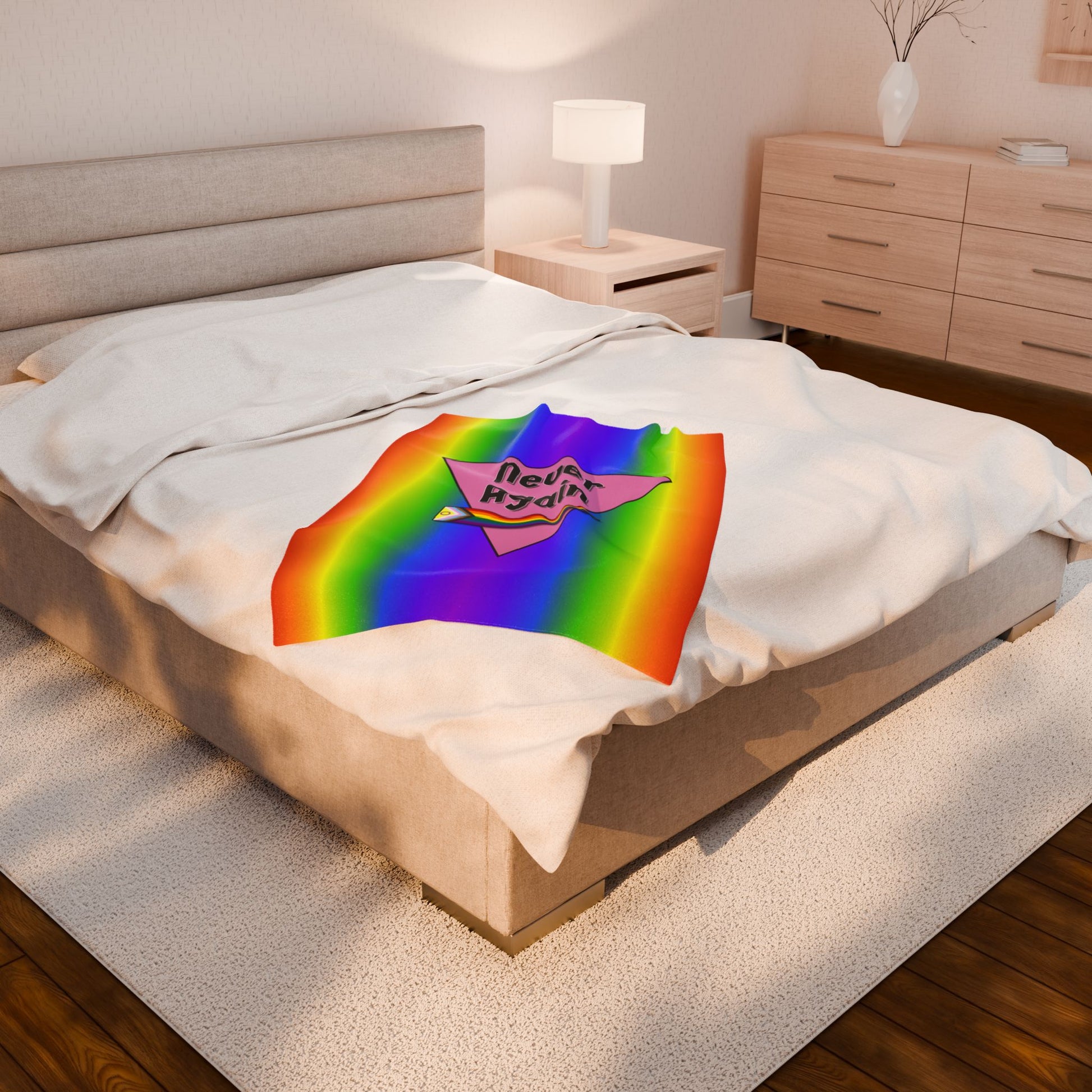 Never Again Rainbow Gradient Velveteen Plush Blanket