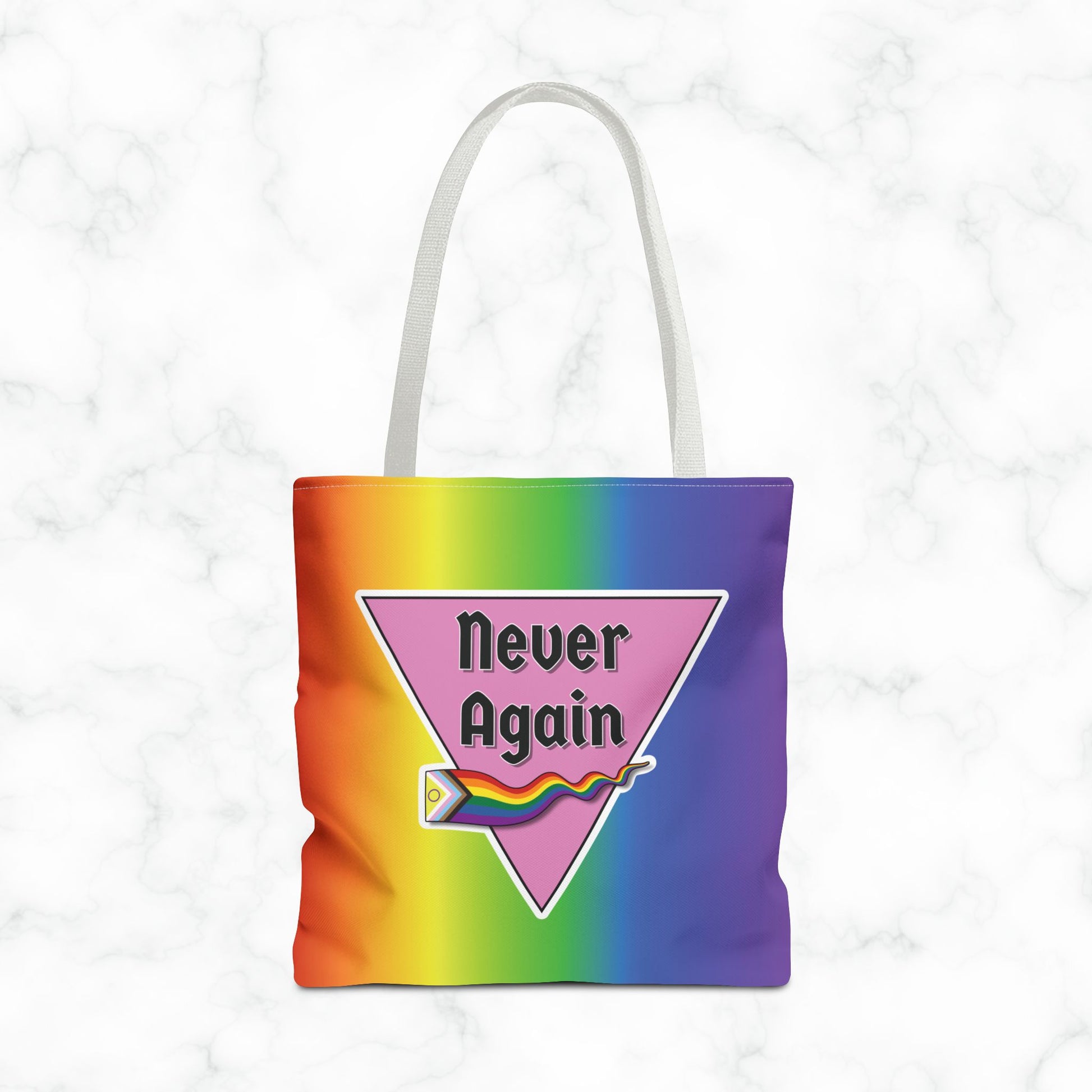 Pride Tote Bag - 'Never Again' Rainbow Design for LGBTQ+ Advocacy