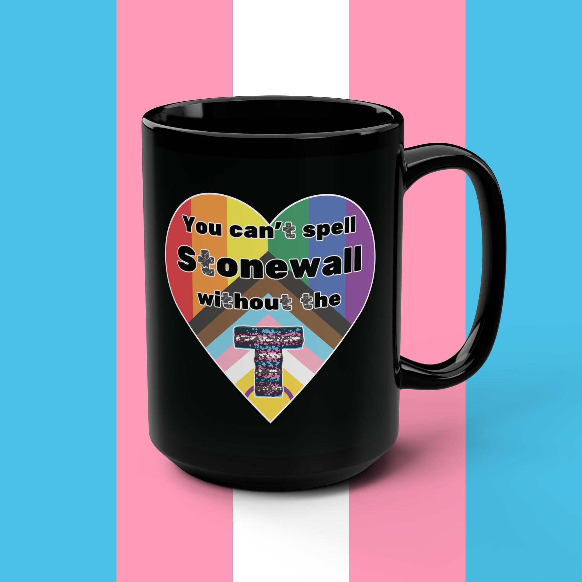 Pride Heart Mug - 15oz Black Coffee Cup with Stonewall Tribute