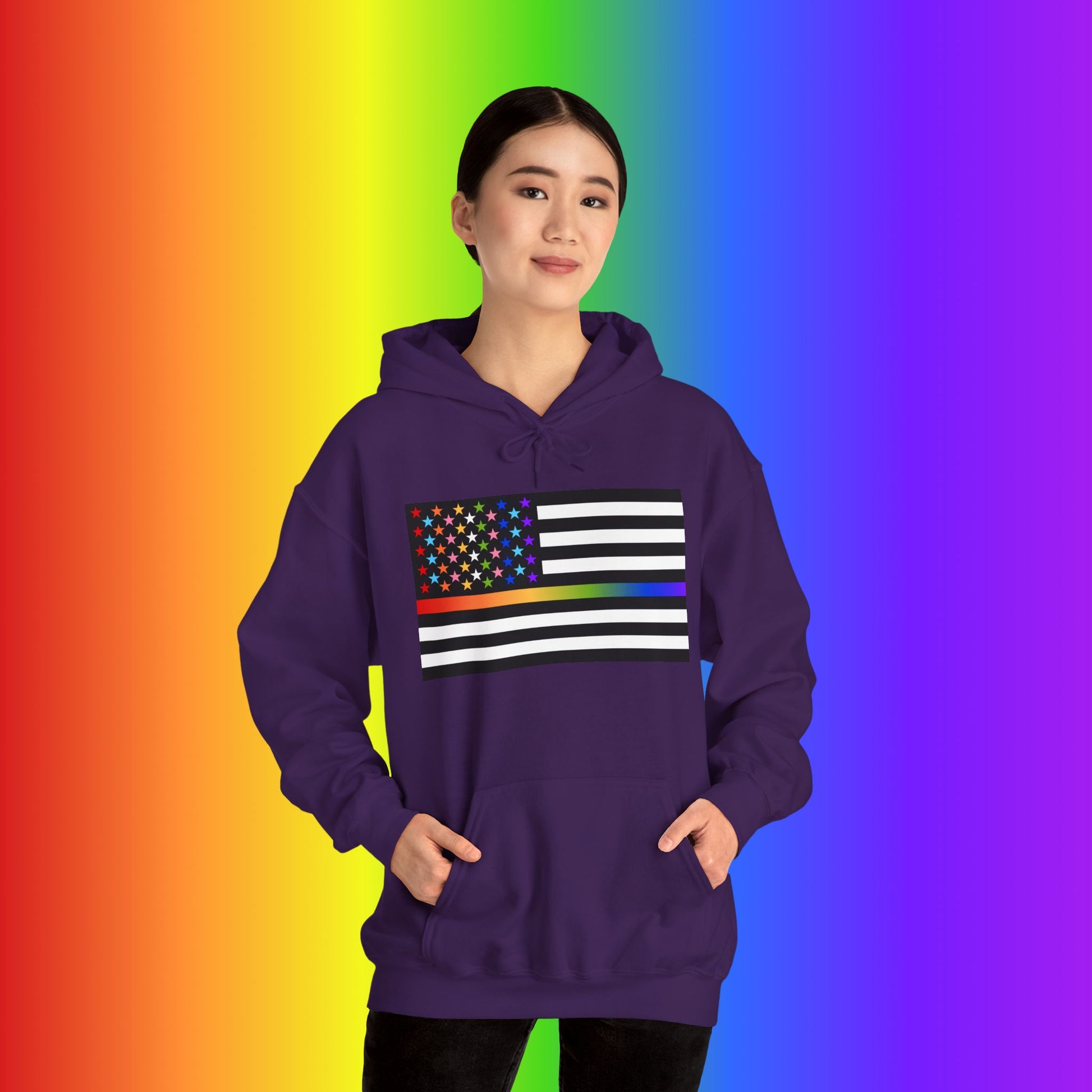 Thin Queer Line American Flag Heavy Blend Hoodie