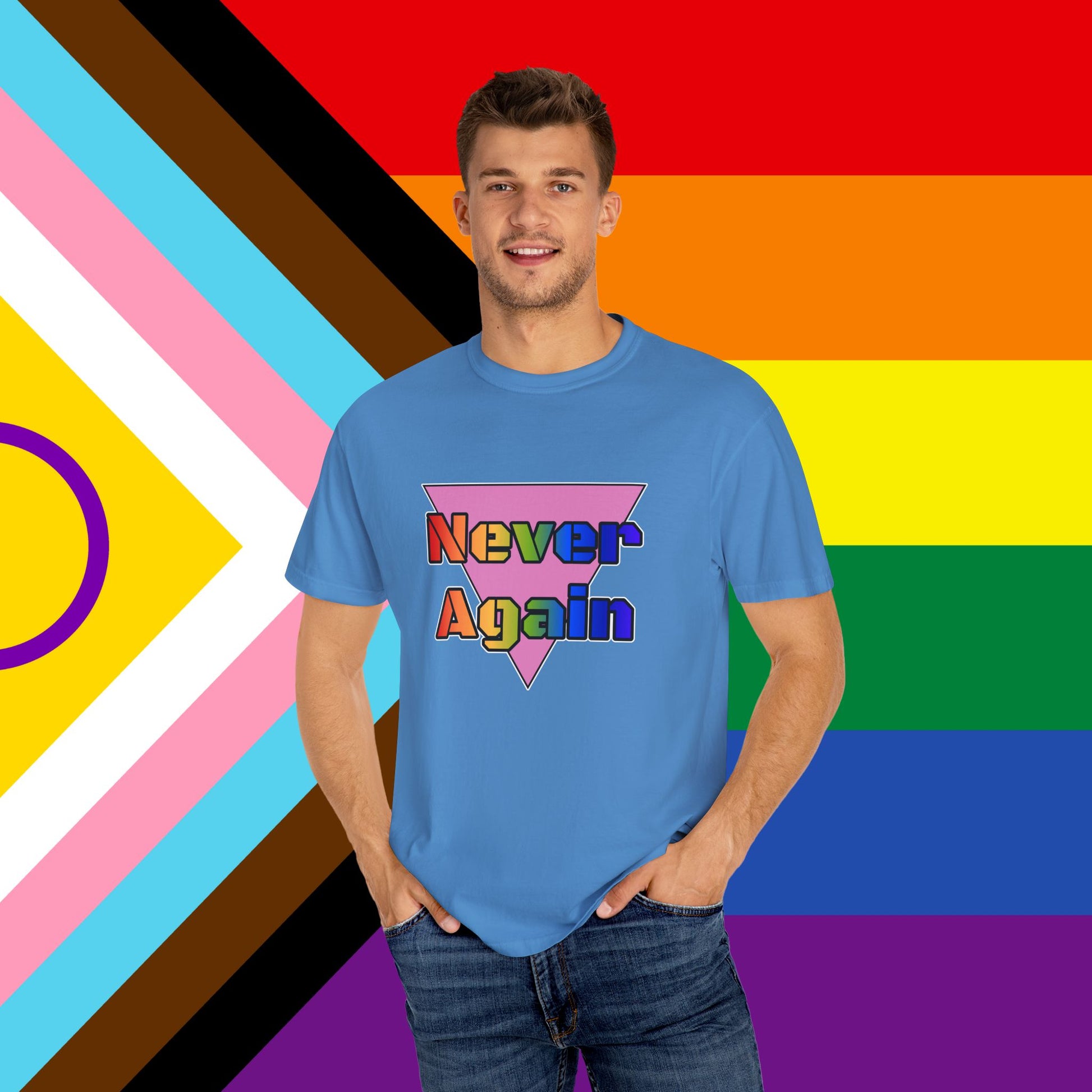Never Again Bold Letters Garment Dyed Tshirt