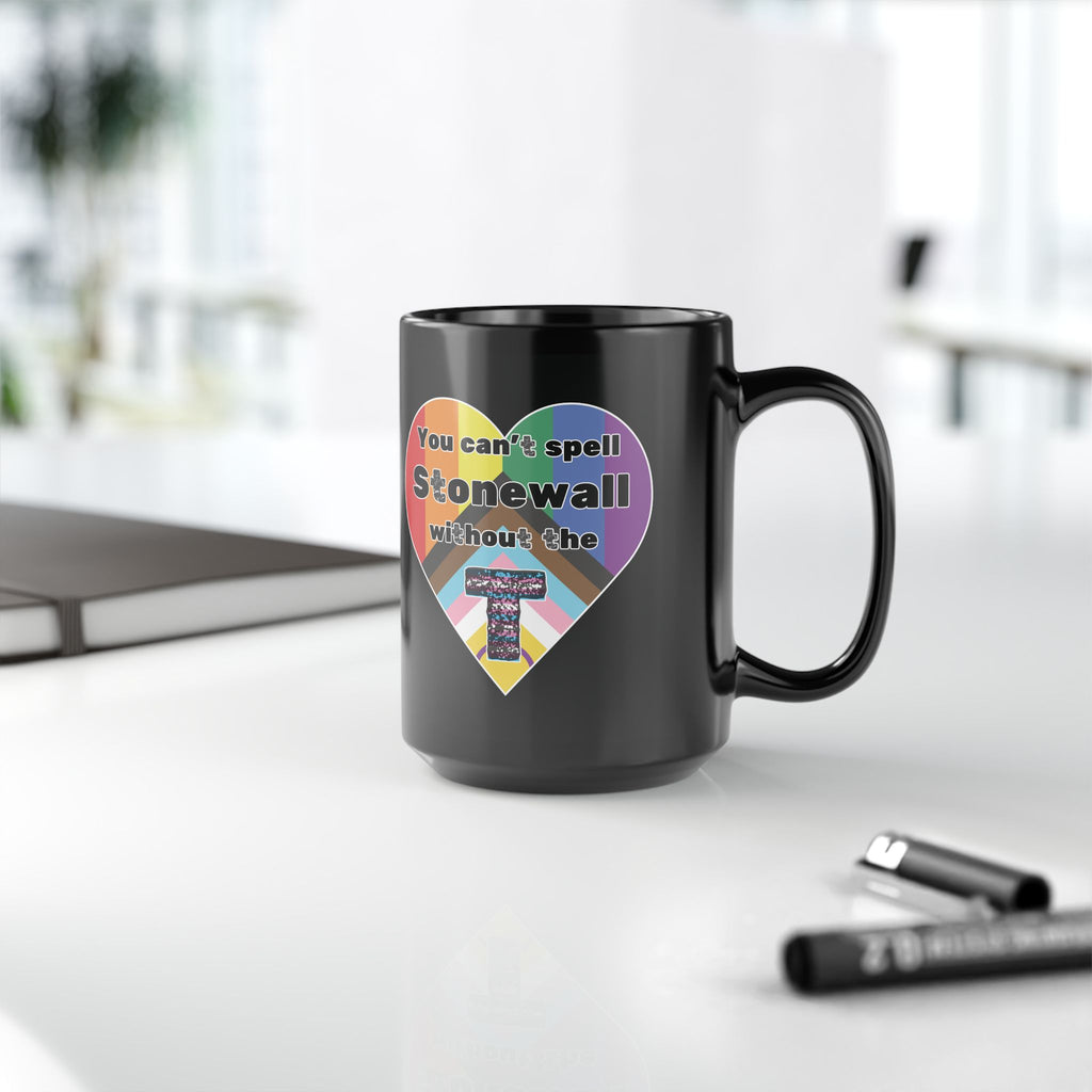 Pride Heart Mug - 15oz Black Coffee Cup with Stonewall Tribute