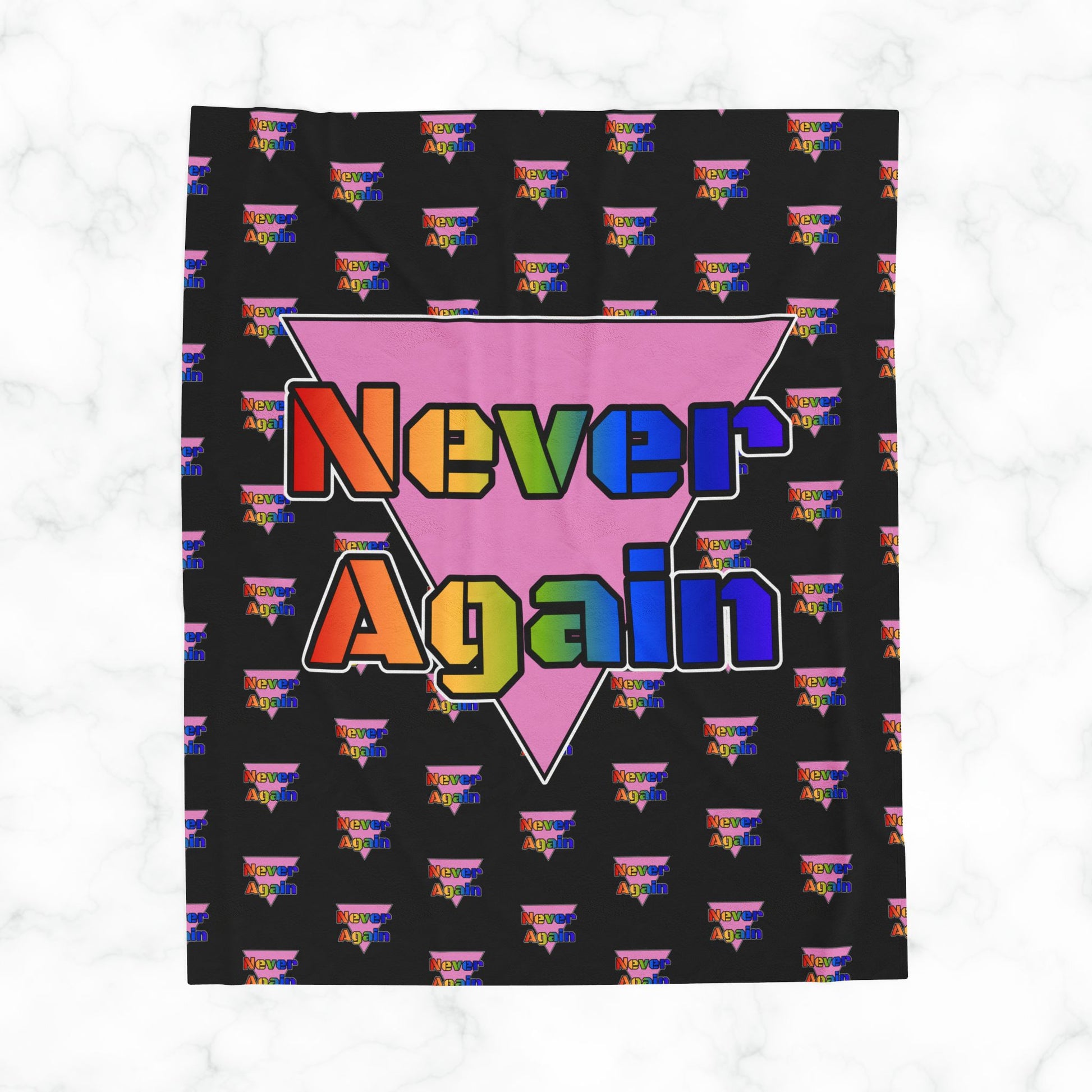 Never Again Bold Rainbow Letters Velveteen Plush Blanket