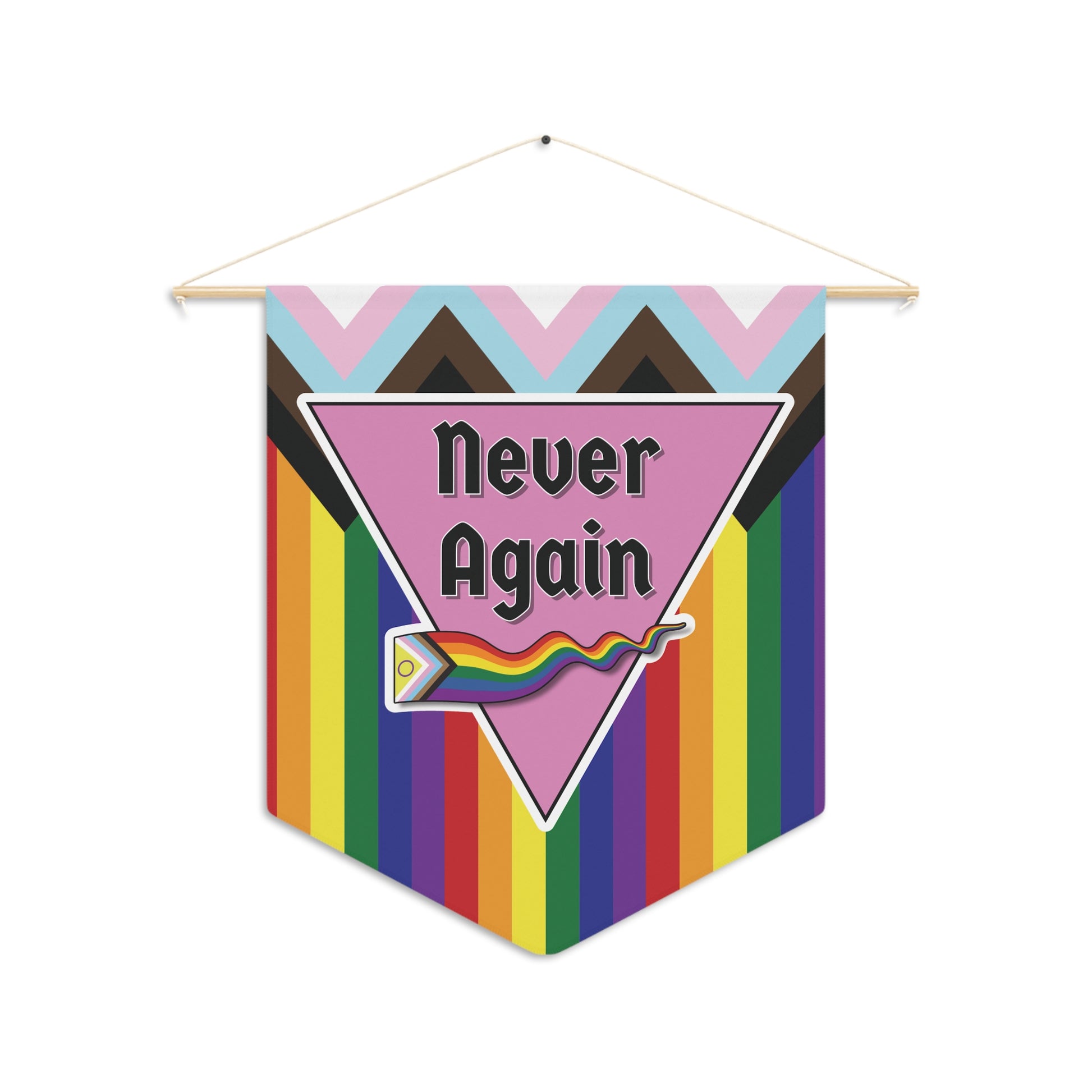 Colorful 'Never Again' Pennant – Vibrant Wall Decor for Pride and Activism