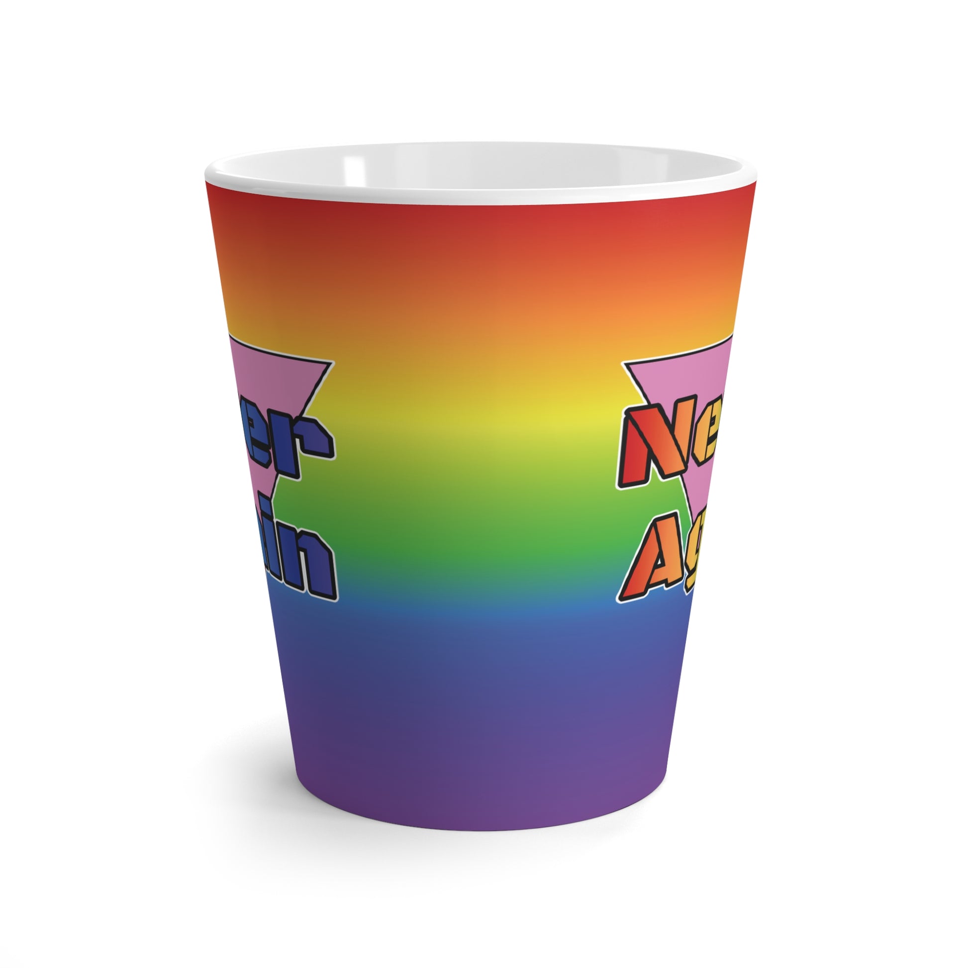 Never Again Bold Letters Rainbow Latte Mug