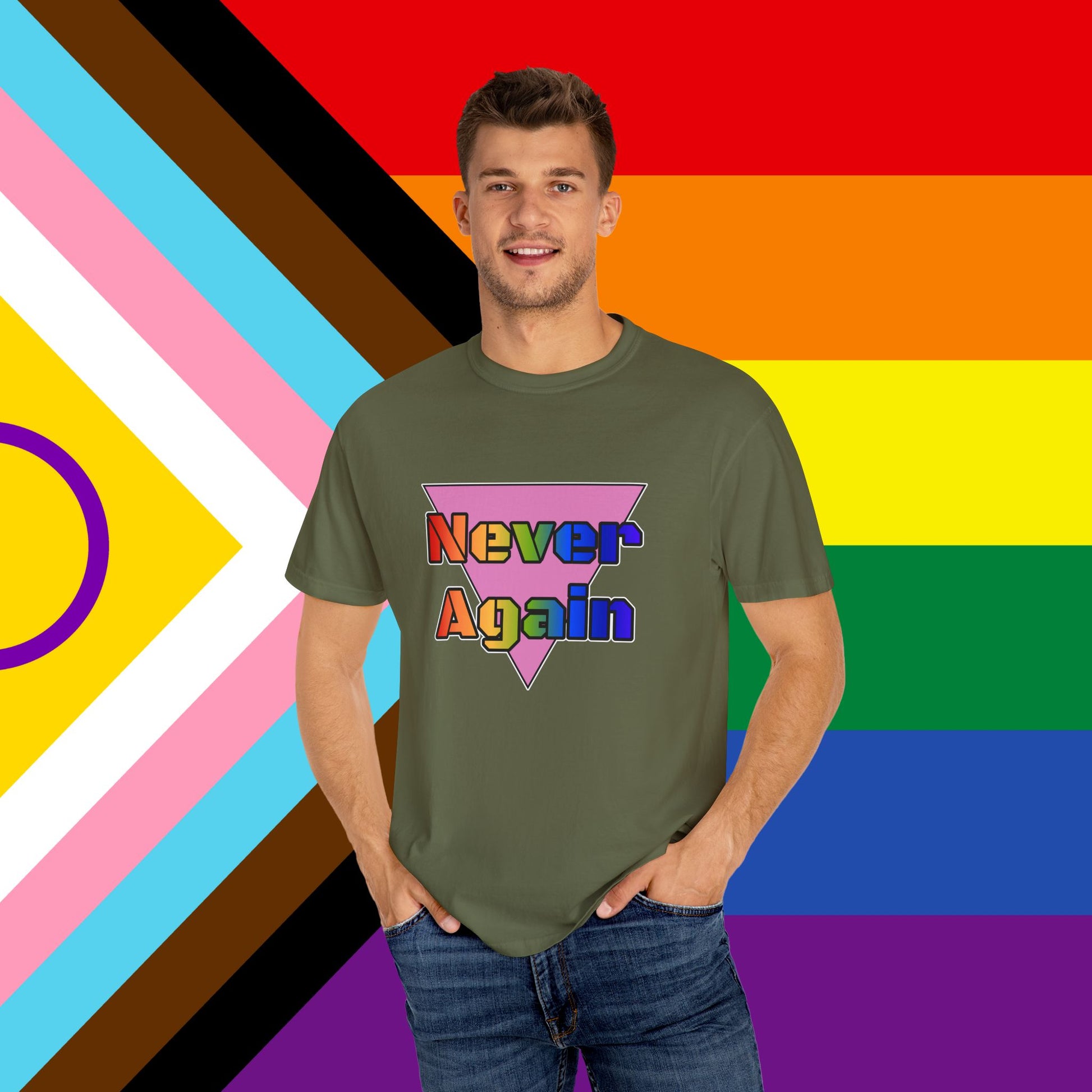 Never Again Bold Letters Garment Dyed Tshirt