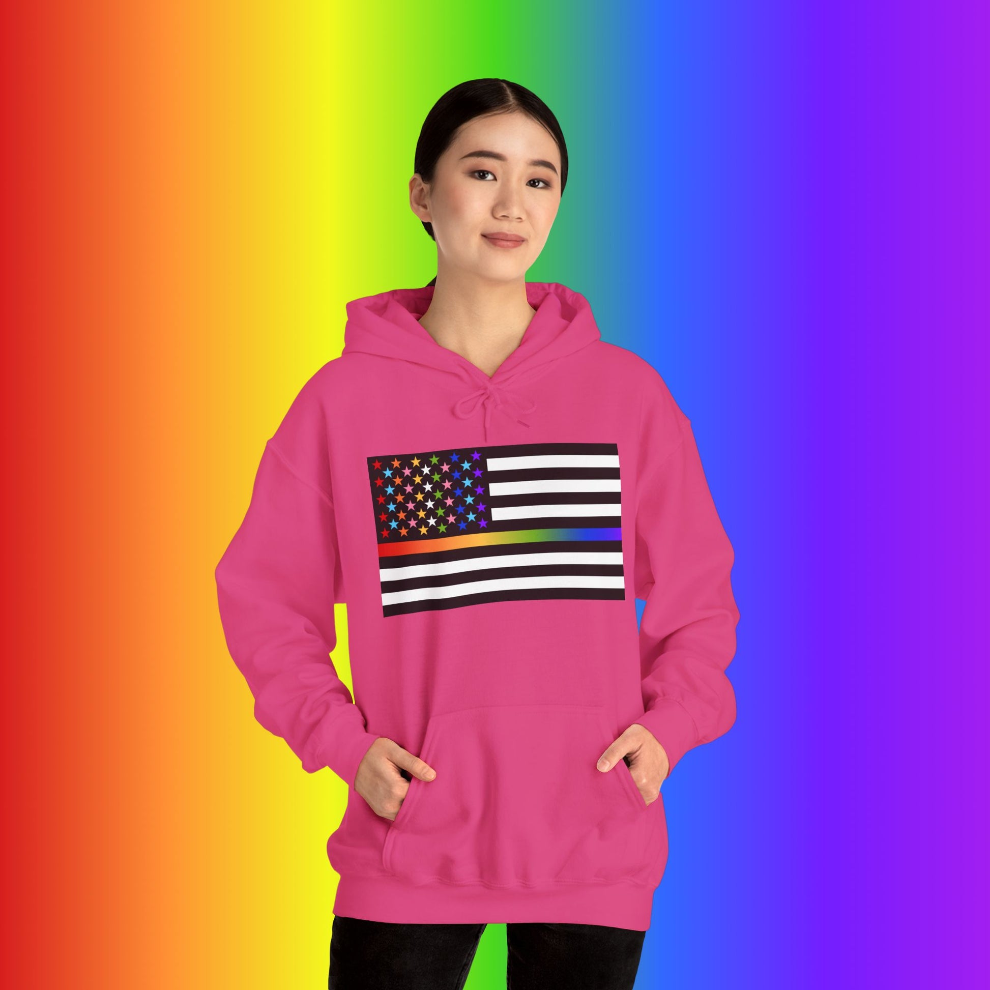 Thin Queer Line American Flag Heavy Blend Hoodie