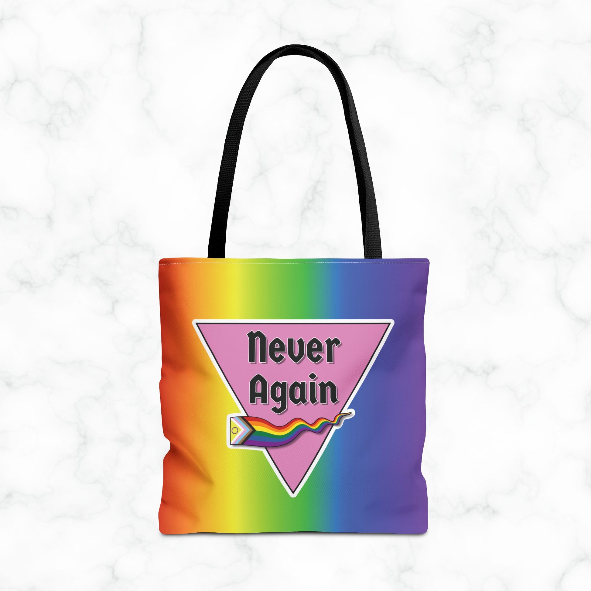 Pride Tote Bag - 'Never Again' Rainbow Design for LGBTQ+ Advocacy