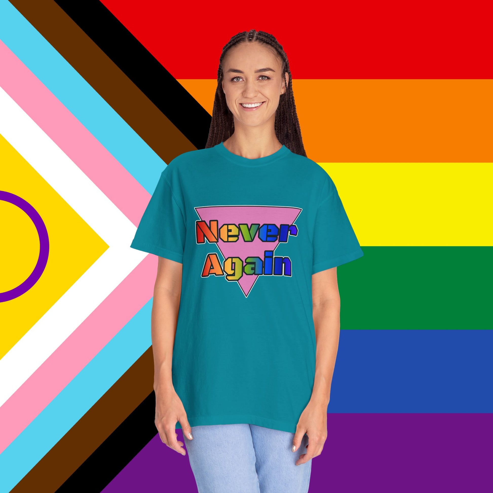 Never Again Bold Letters Garment Dyed Tshirt