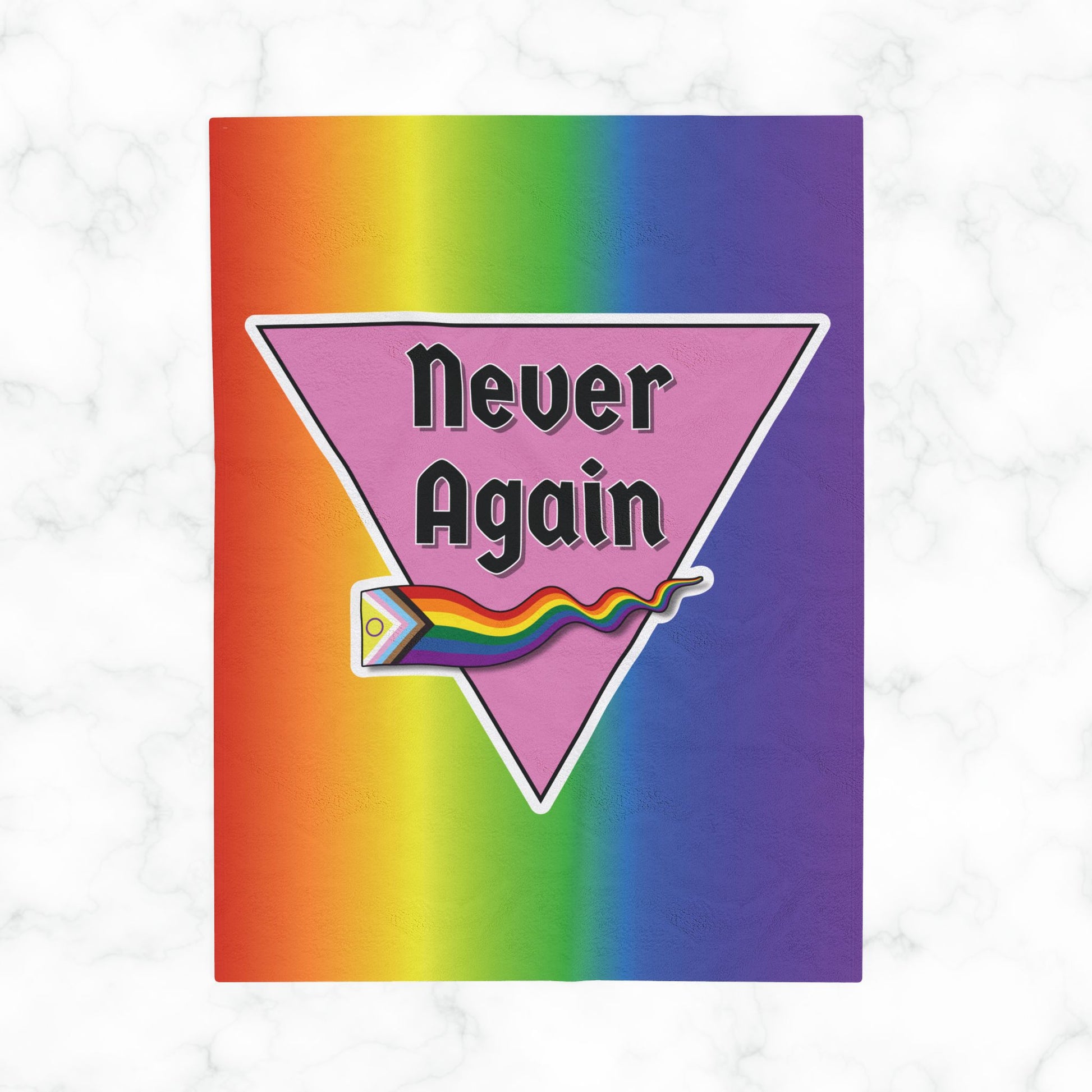 Never Again Rainbow Velveteen Plush Blanket - Soft & Cozy Decor for Pride Events