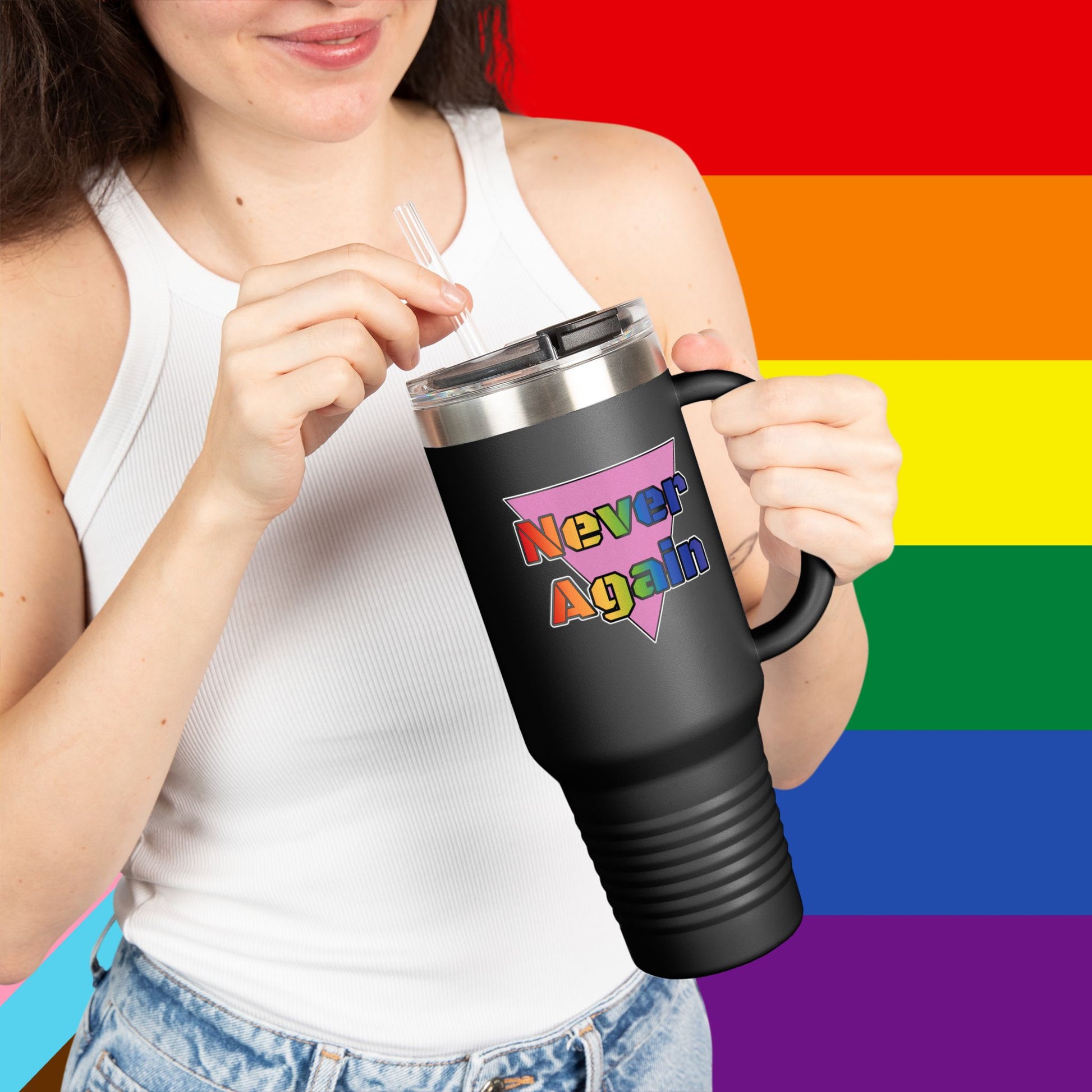 Bold Letters Never Again 40oz Insulated Travel Mug