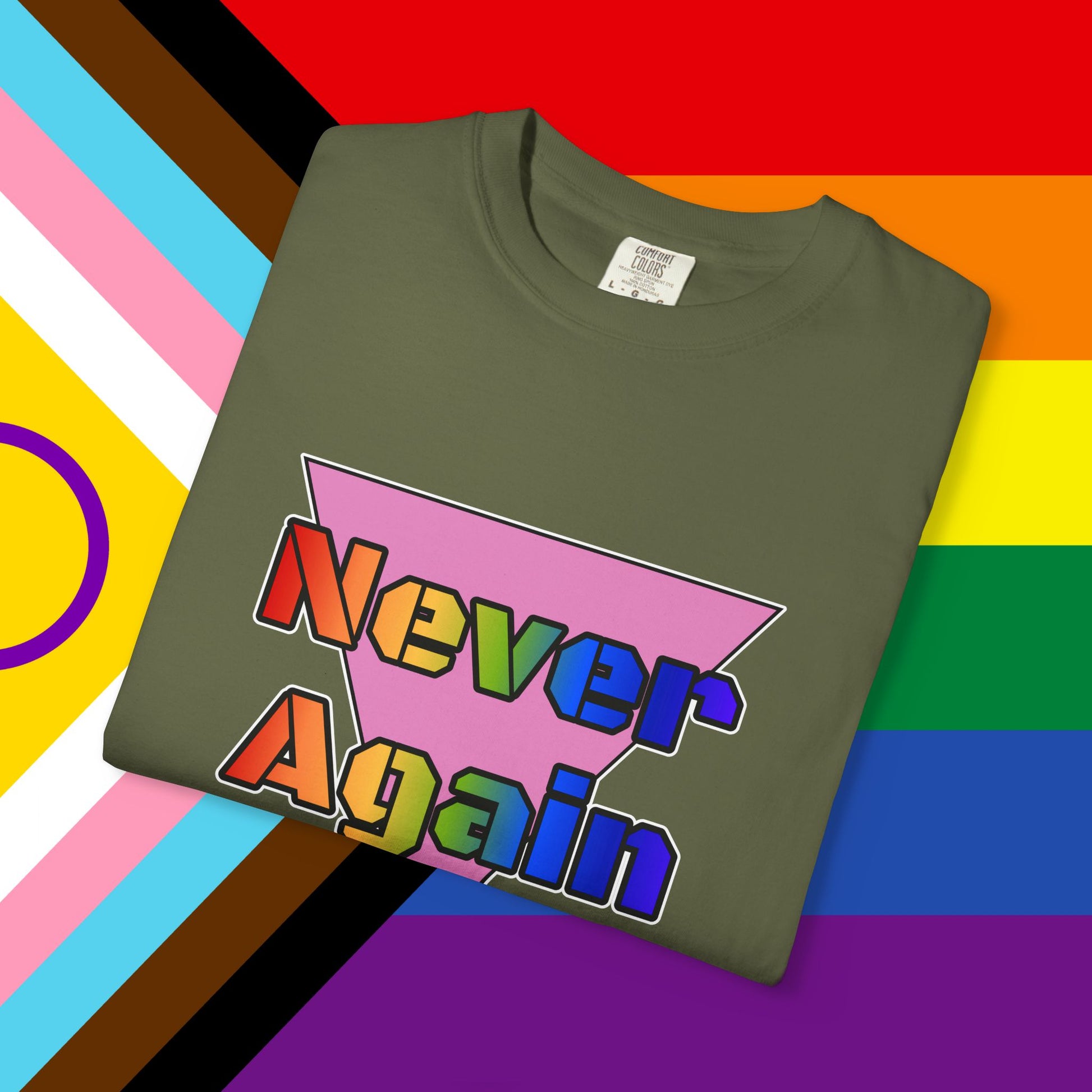 Never Again Bold Letters Garment Dyed Tshirt
