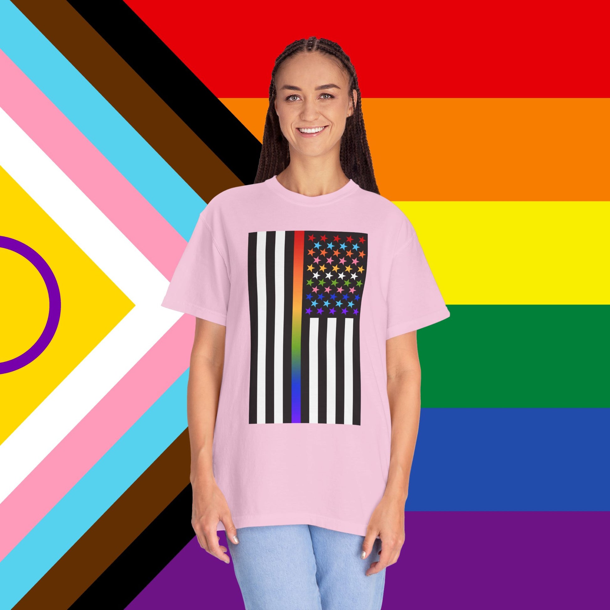 Thin Queer Line American Flag Garment-Dyed Tshirt