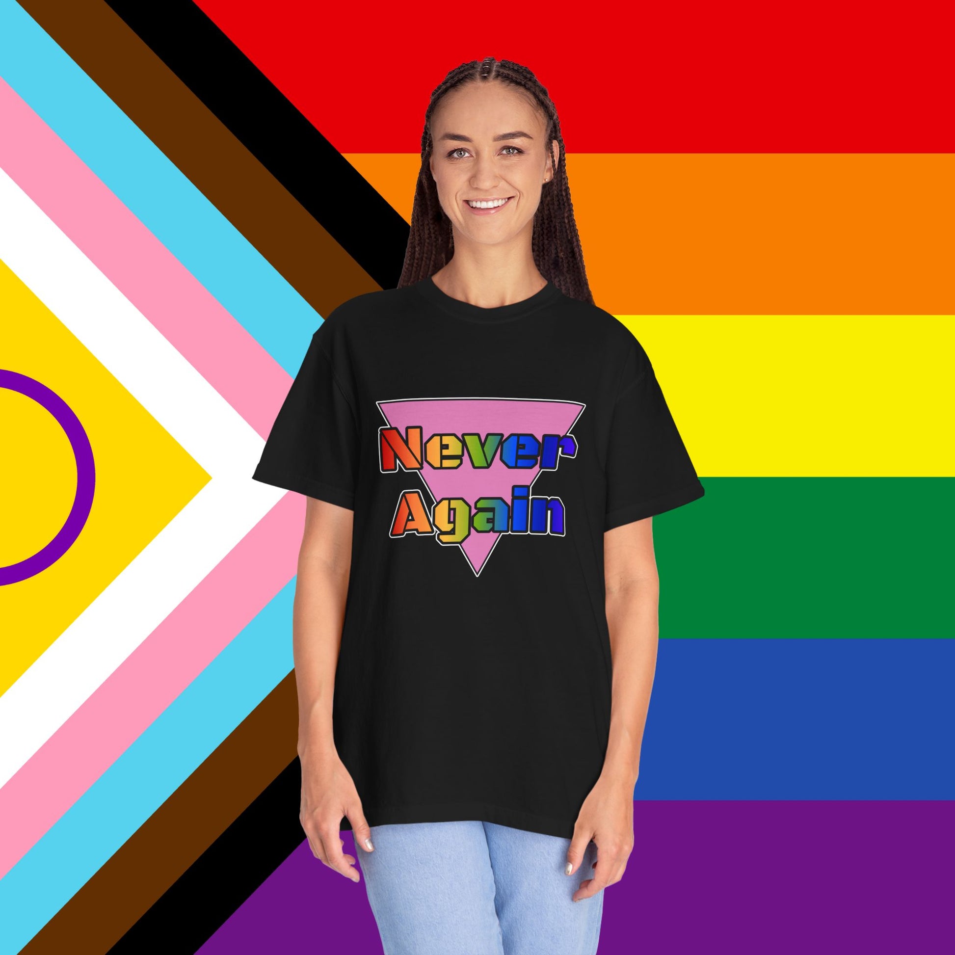 Never Again Bold Letters Garment Dyed Tshirt