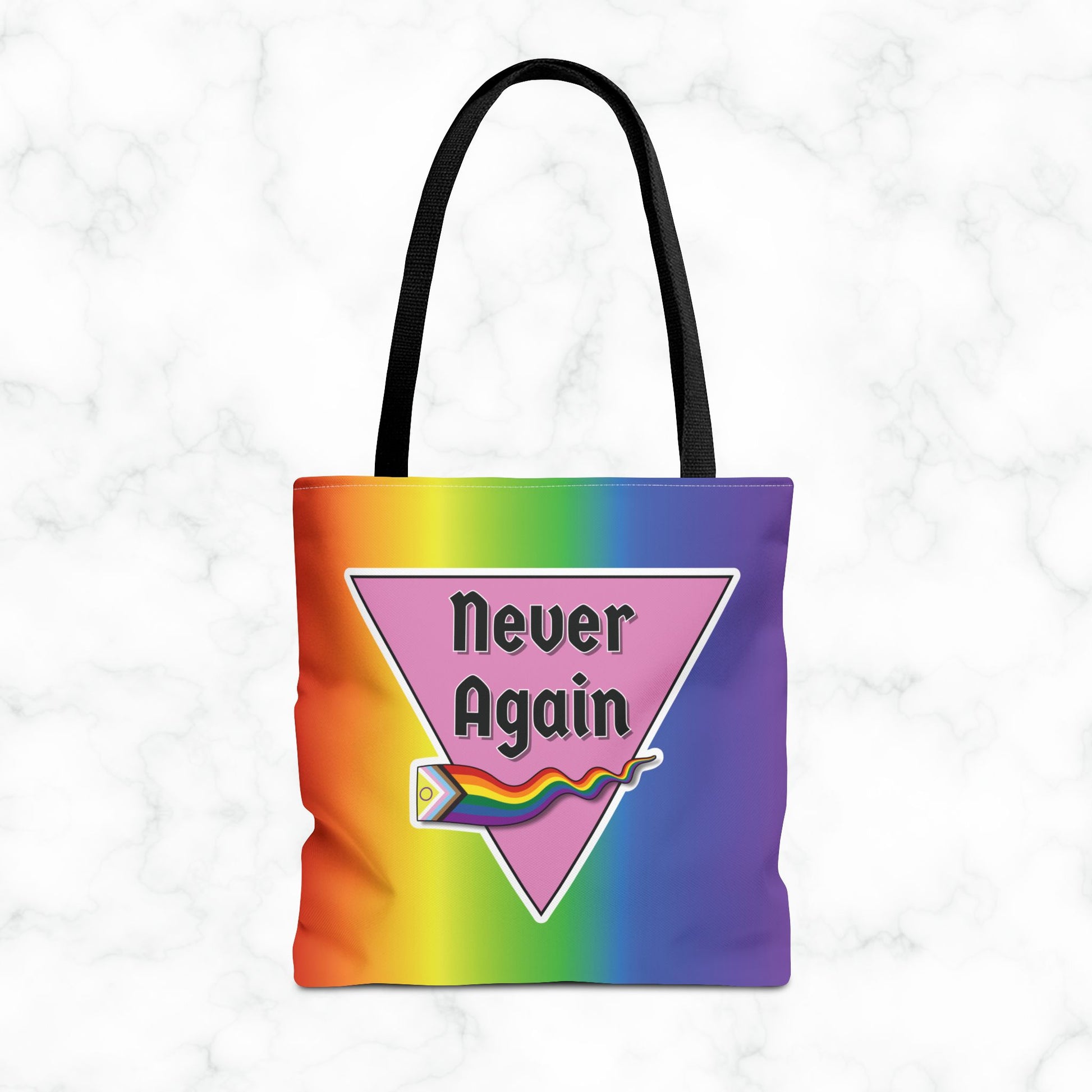 Pride Tote Bag - 'Never Again' Rainbow Design for LGBTQ+ Advocacy