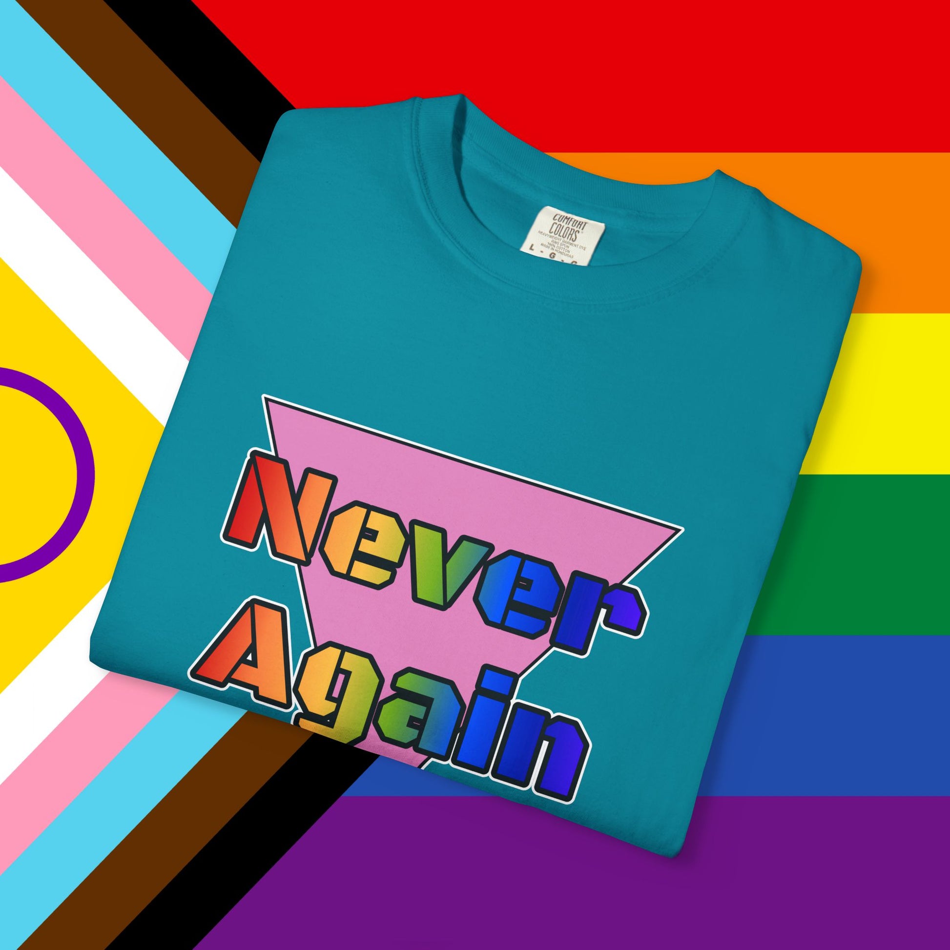Never Again Bold Letters Garment Dyed Tshirt