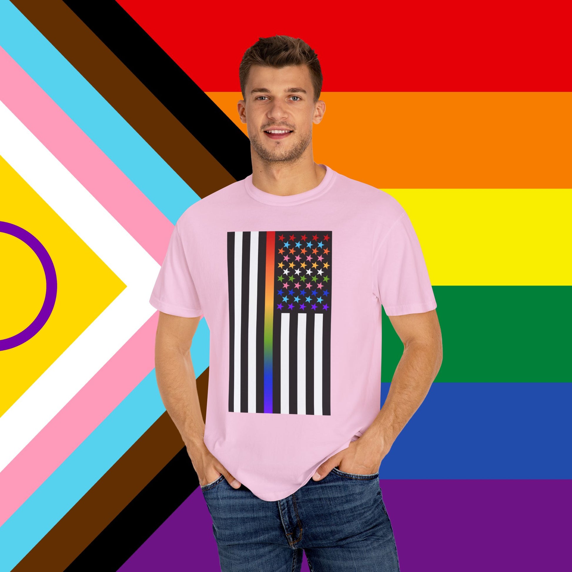 Thin Queer Line American Flag Garment-Dyed Tshirt