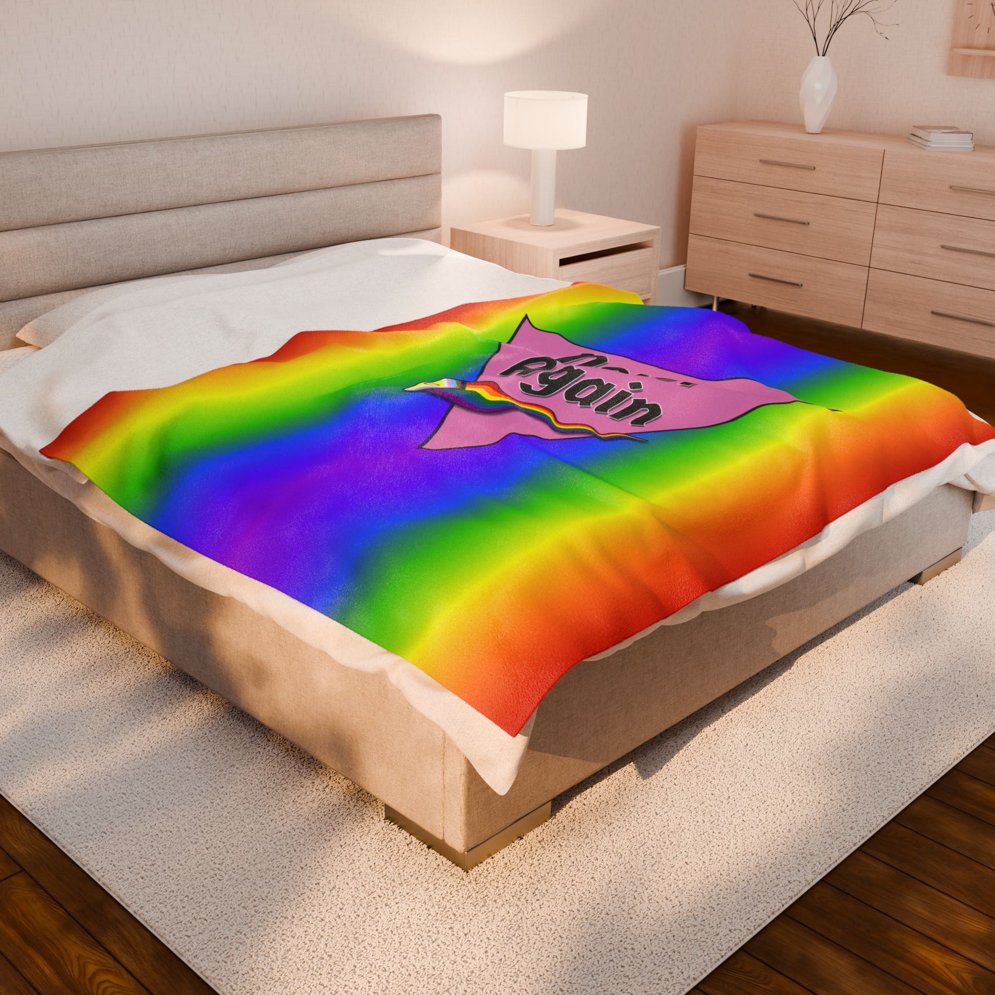 Never Again Rainbow Gradient Velveteen Plush Blanket