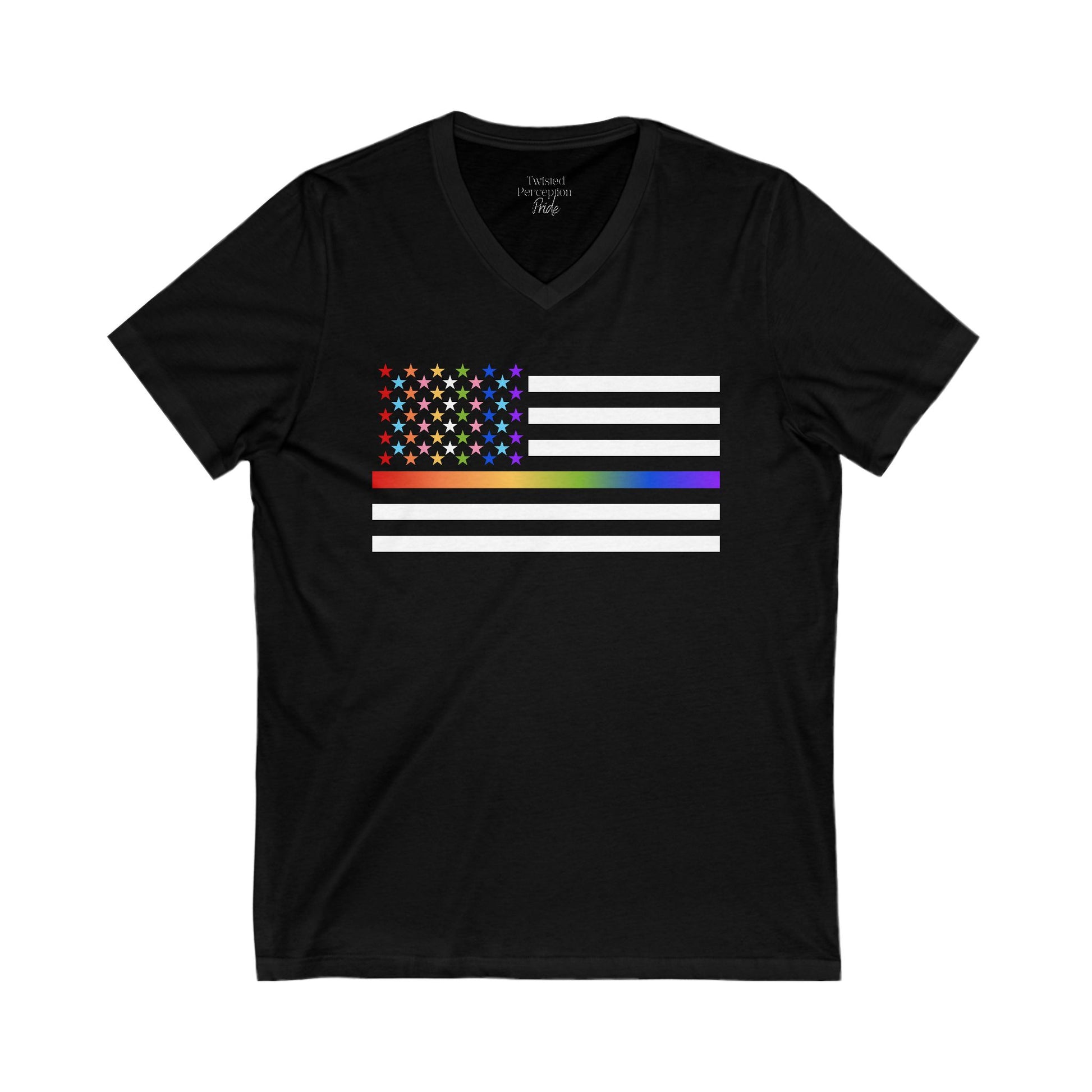 Thin Queer Line American Flag V-Neck T-shirt