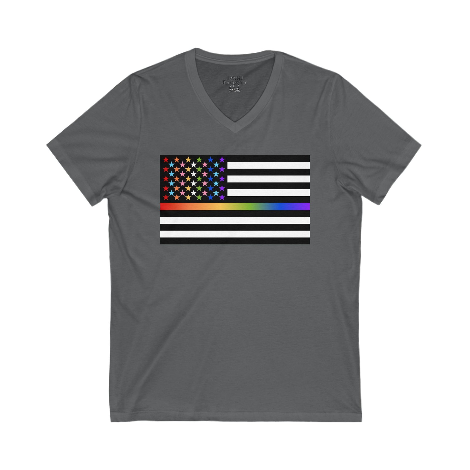 Thin Queer Line American Flag V-Neck T-shirt