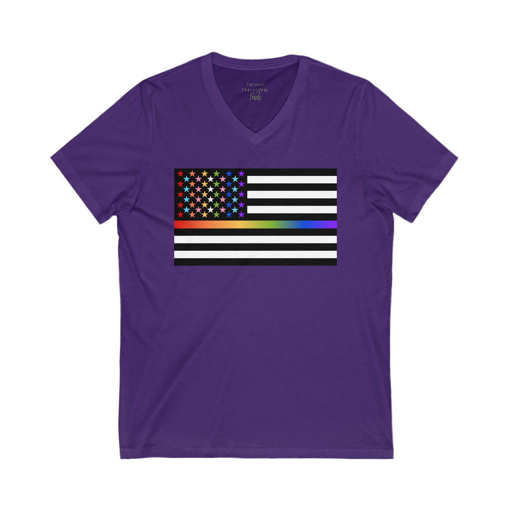Thin Queer Line American Flag V-Neck T-shirt