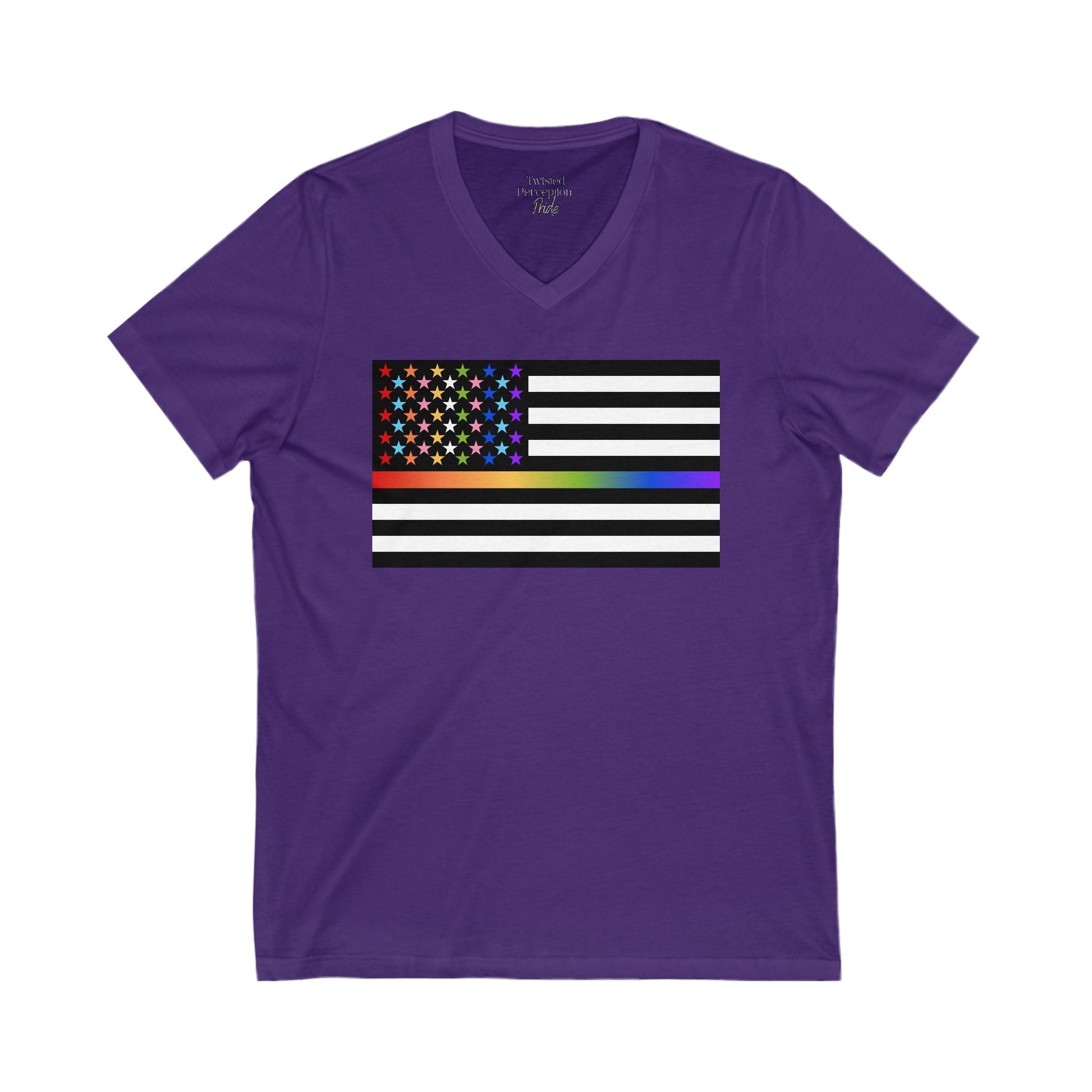 Thin Queer Line American Flag V-Neck T-shirt
