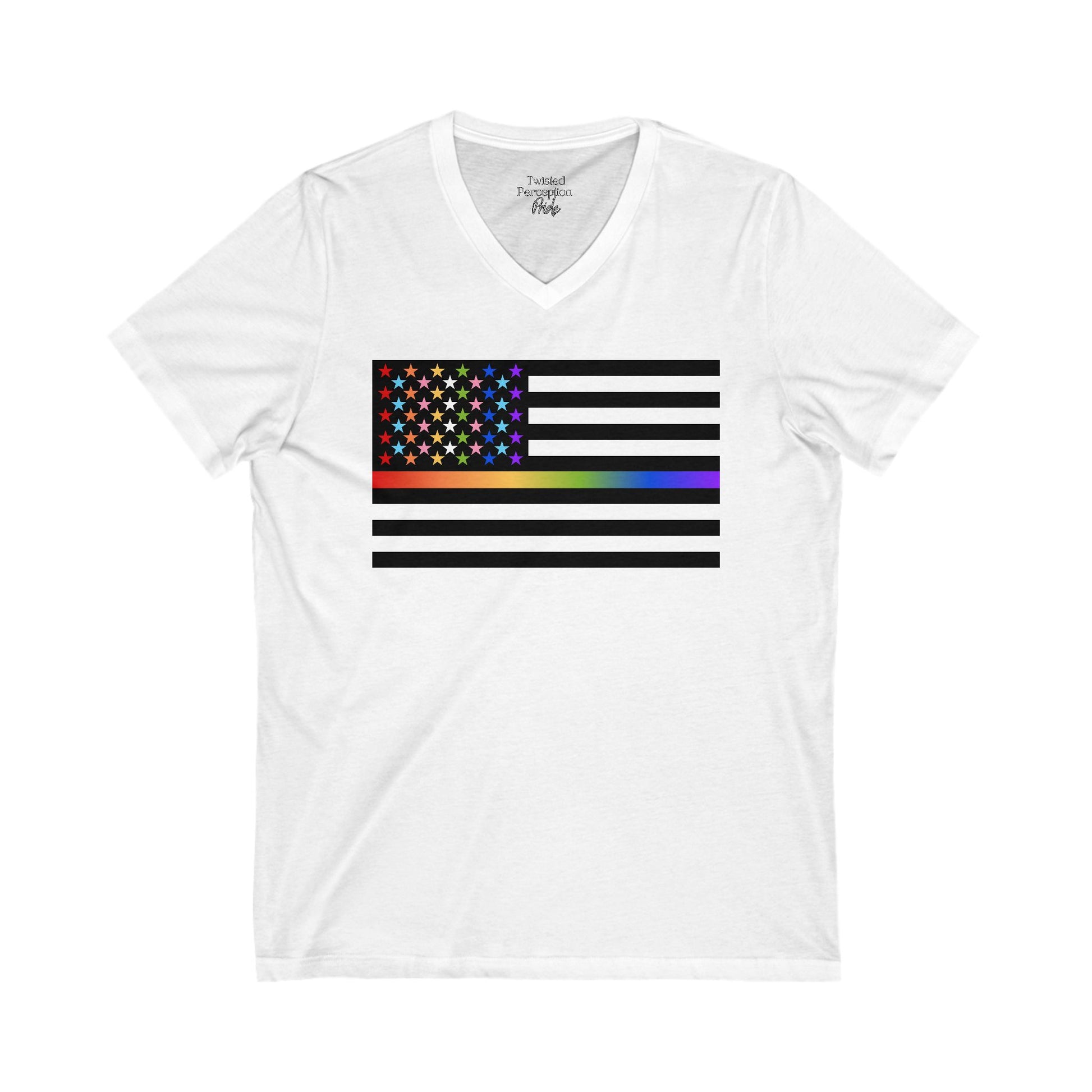 Thin Queer Line American Flag V-Neck T-shirt