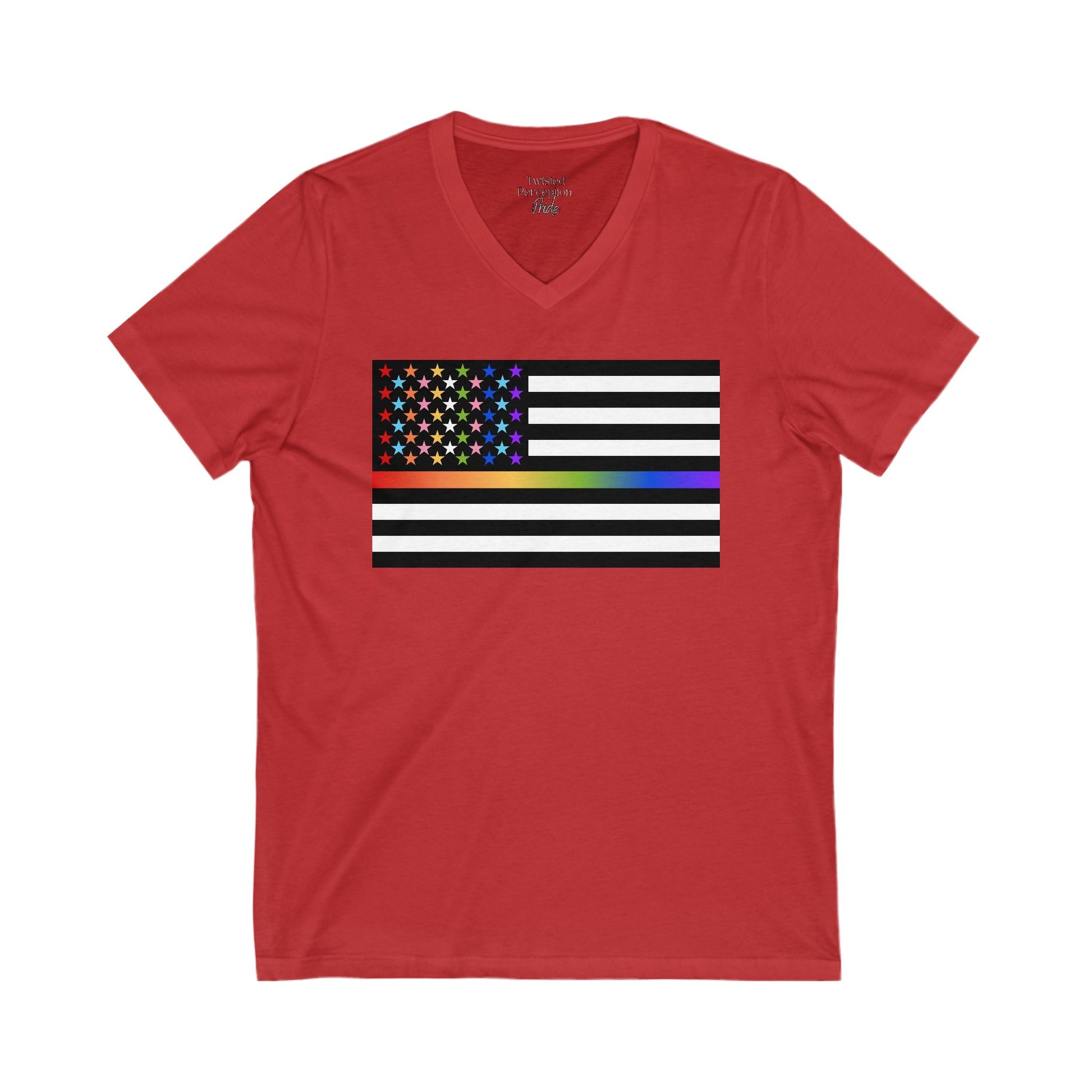 Thin Queer Line American Flag V-Neck T-shirt