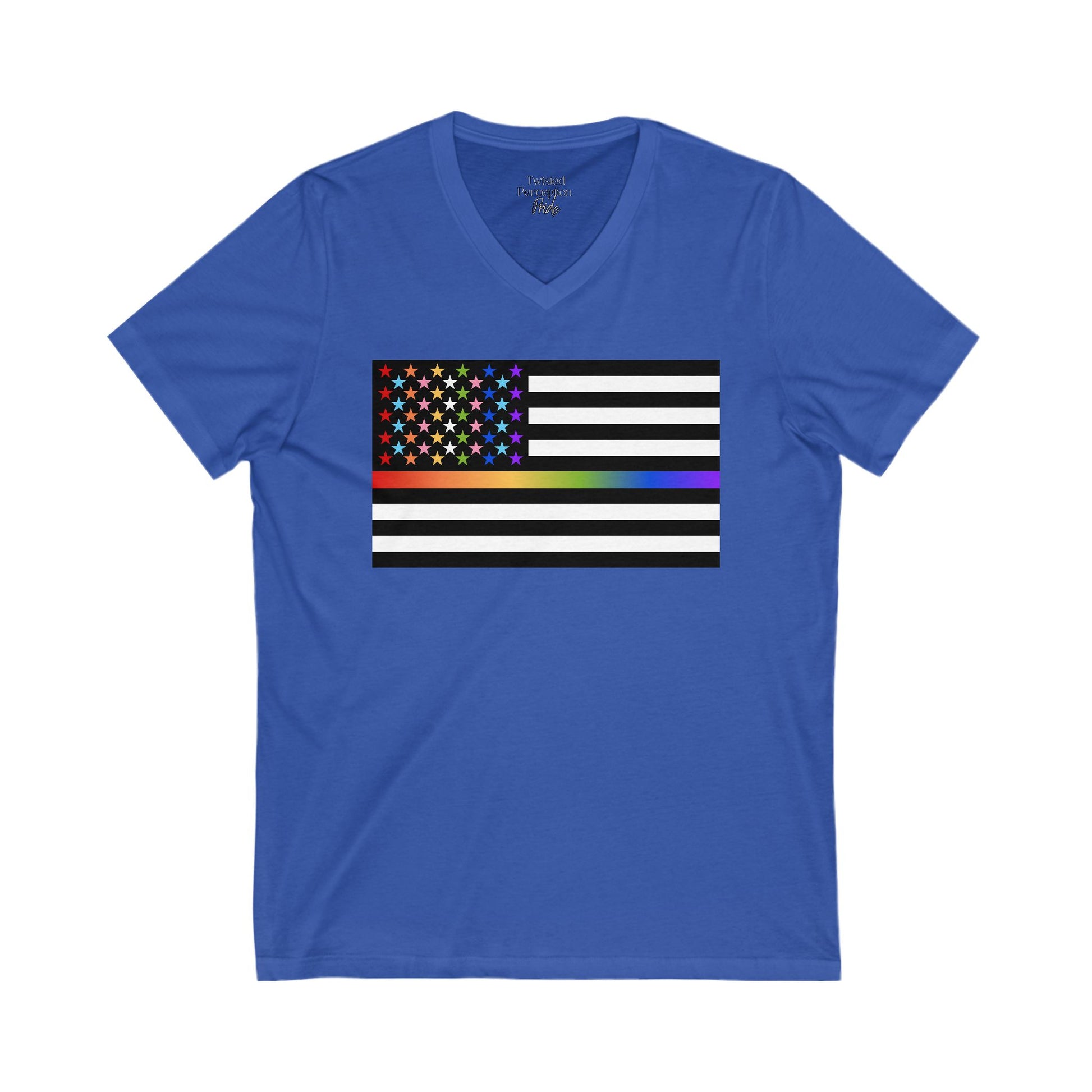 Thin Queer Line American Flag V-Neck T-shirt