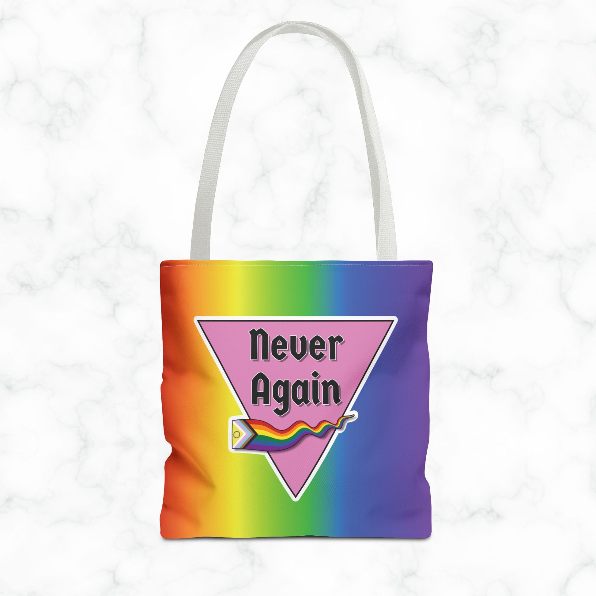 Pride Tote Bag - 'Never Again' Rainbow Design for LGBTQ+ Advocacy