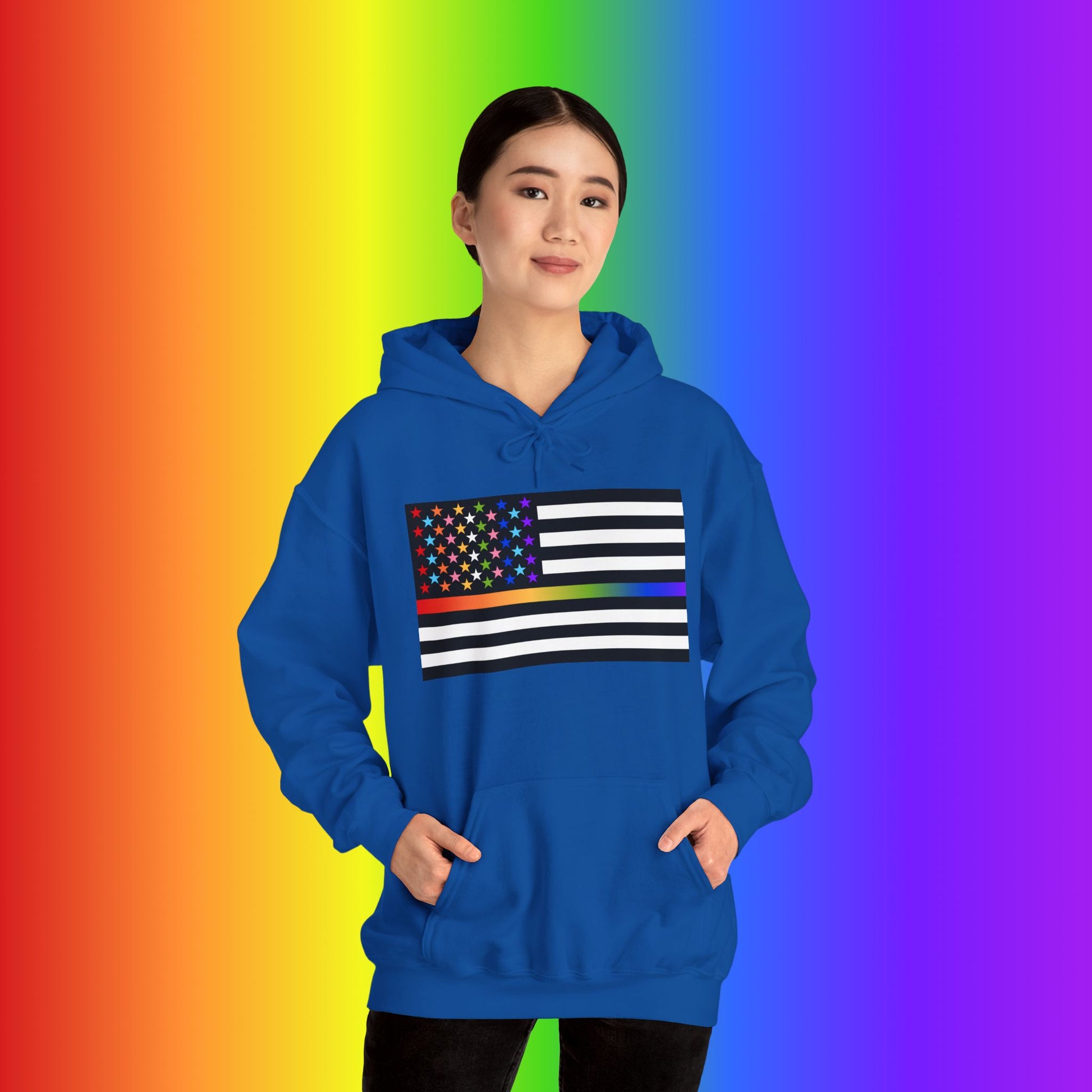 Thin Queer Line American Flag Heavy Blend Hoodie