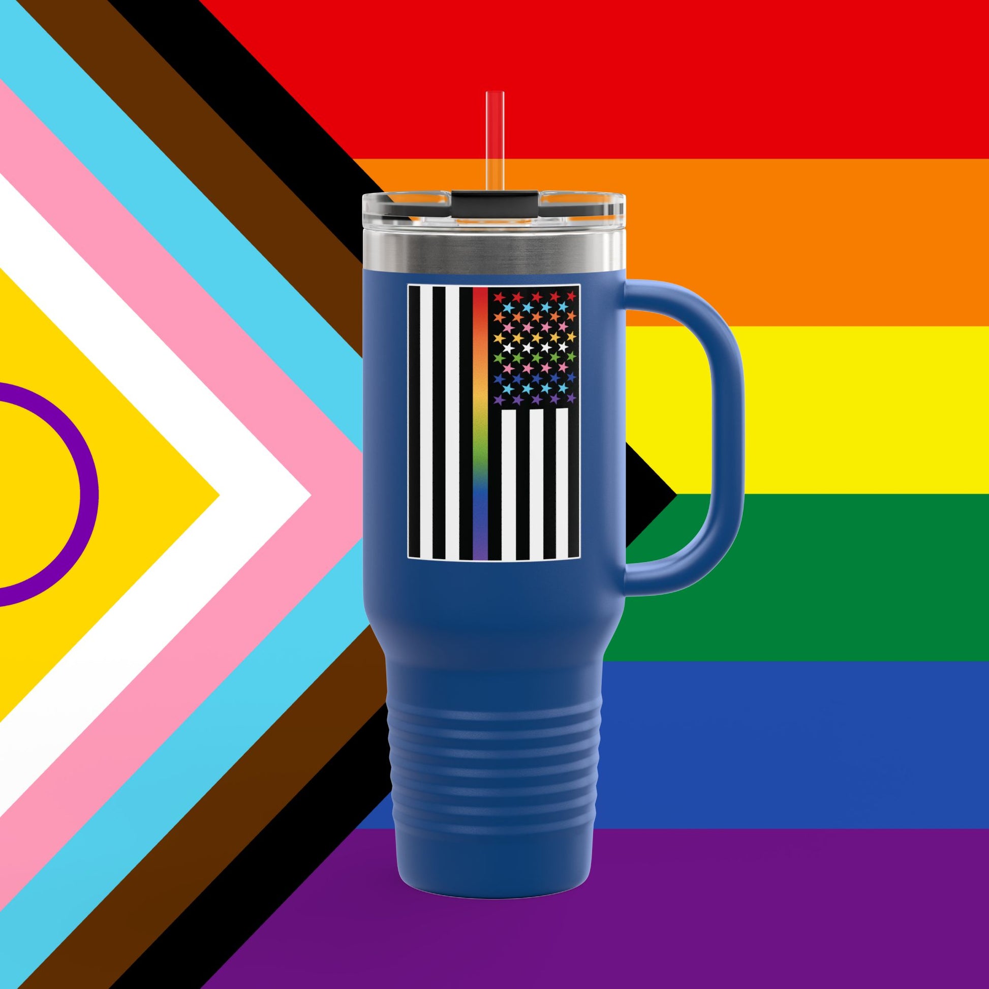 Thin Queer Line Pride Flag Insulated Travel Mug - 40oz