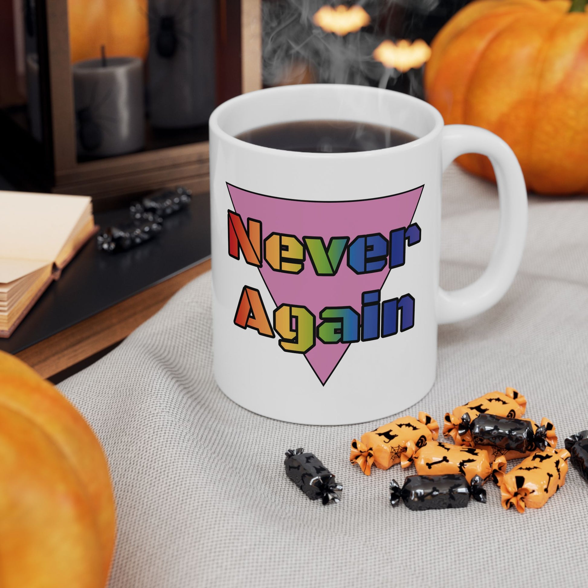 Never Again Bold Rainbow Letters mug - 11oz