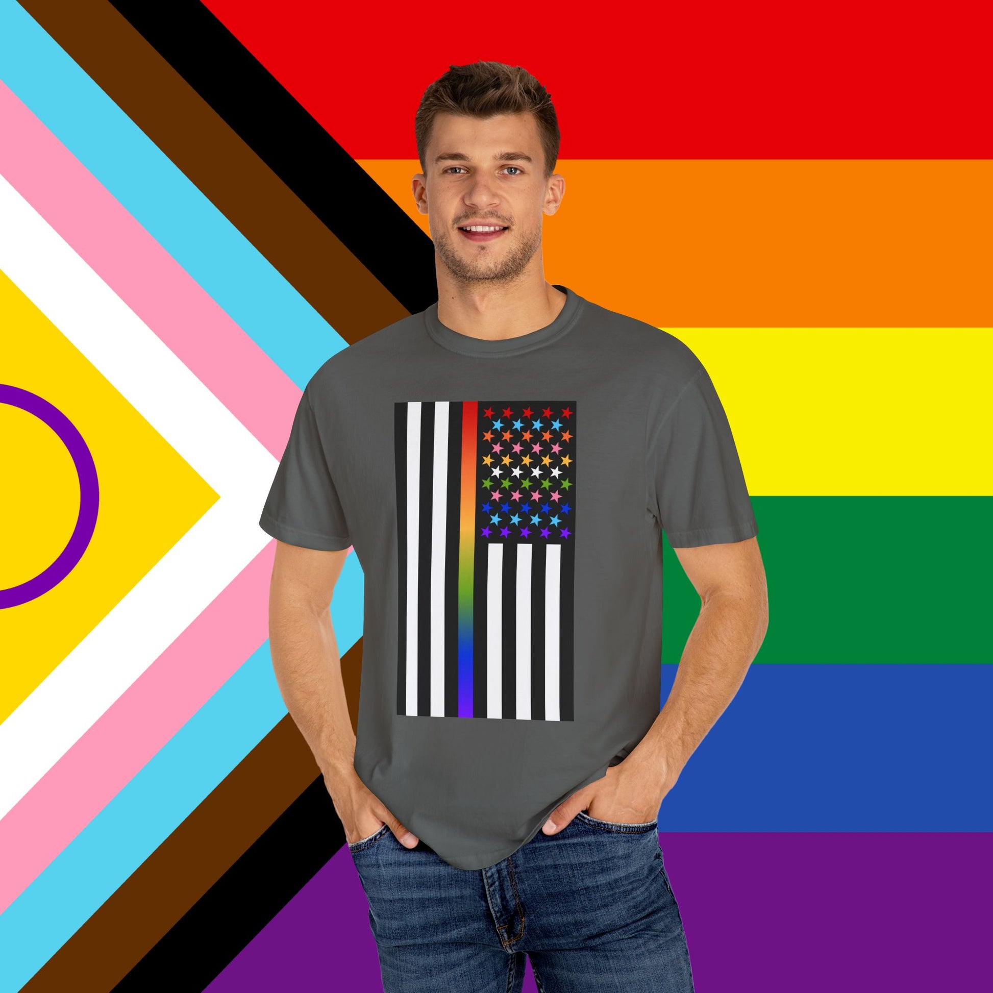 Thin Queer Line American Flag Garment-Dyed Tshirt