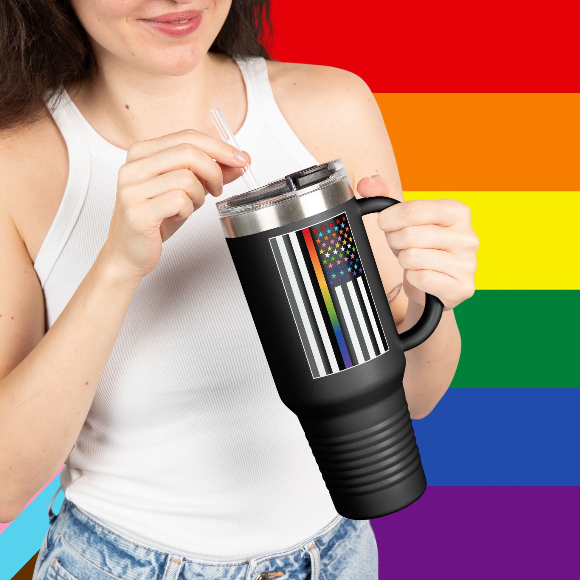 Thin Queer Line Pride Flag Insulated Travel Mug - 40oz
