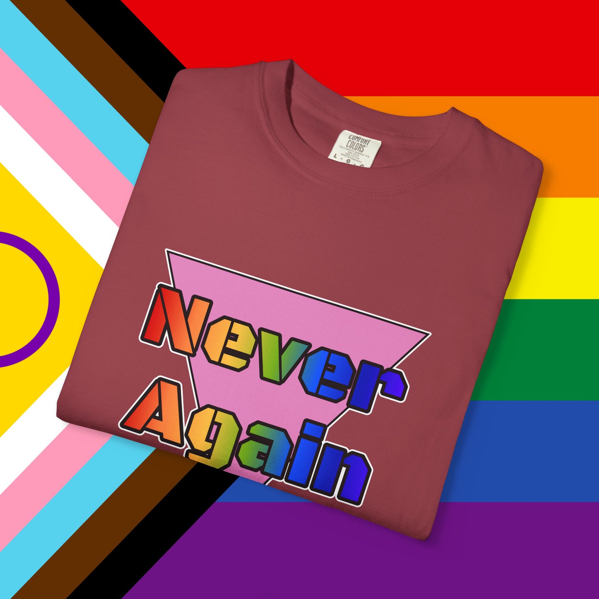 Never Again Bold Letters Garment Dyed Tshirt