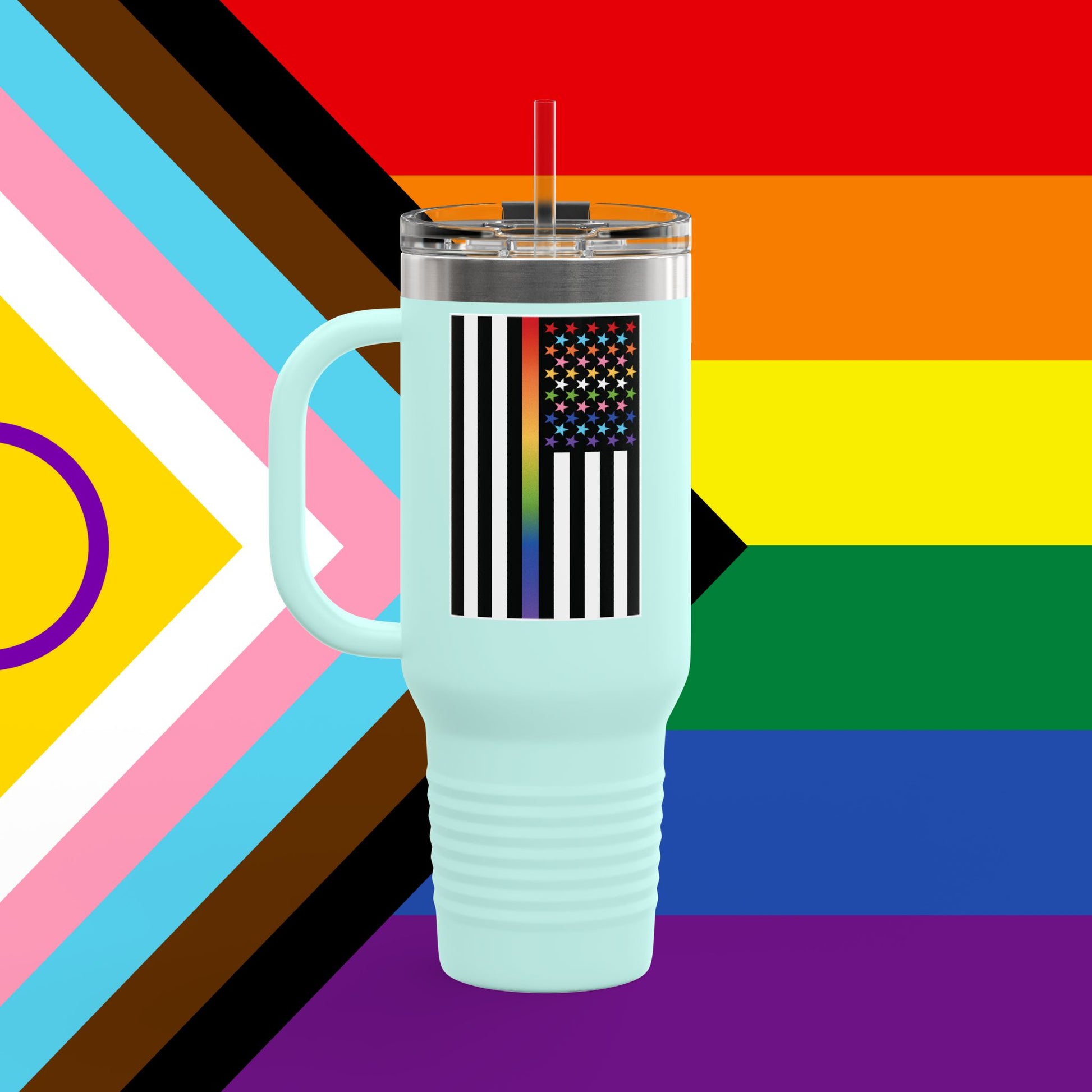 Thin Queer Line Pride Flag Insulated Travel Mug - 40oz