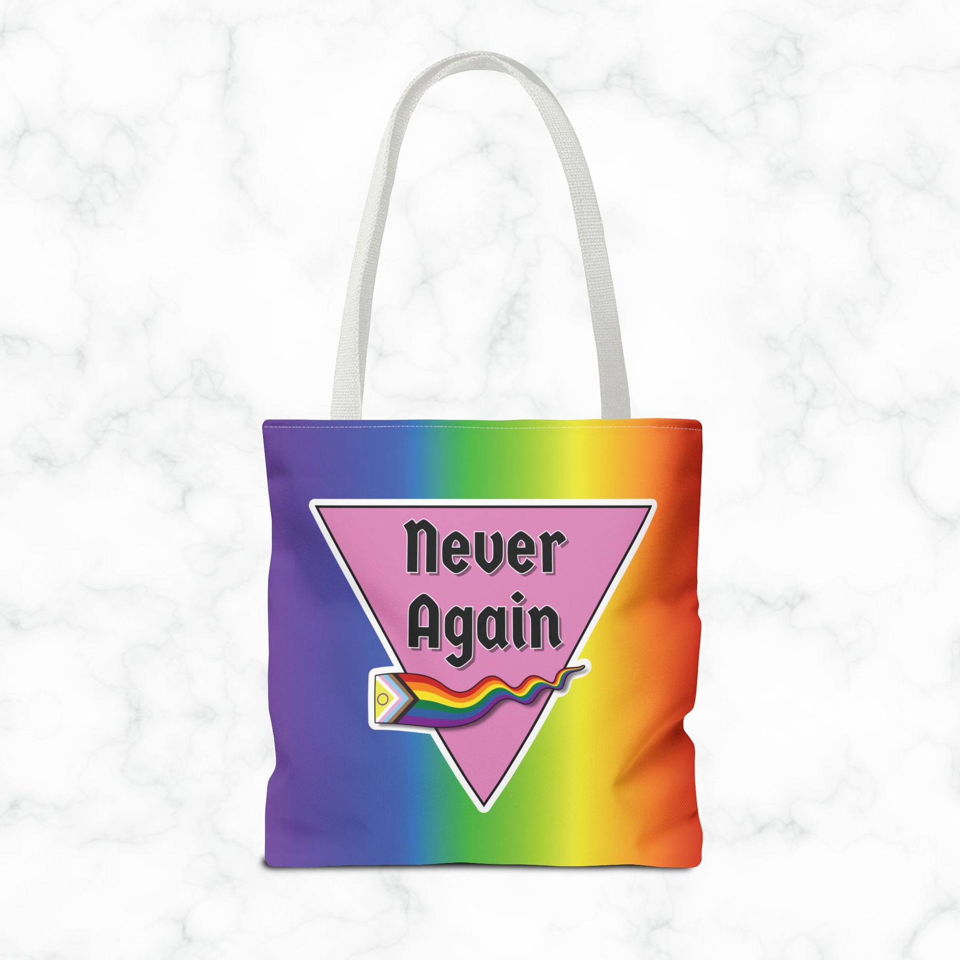 Pride Tote Bag - 'Never Again' Rainbow Design for LGBTQ+ Advocacy
