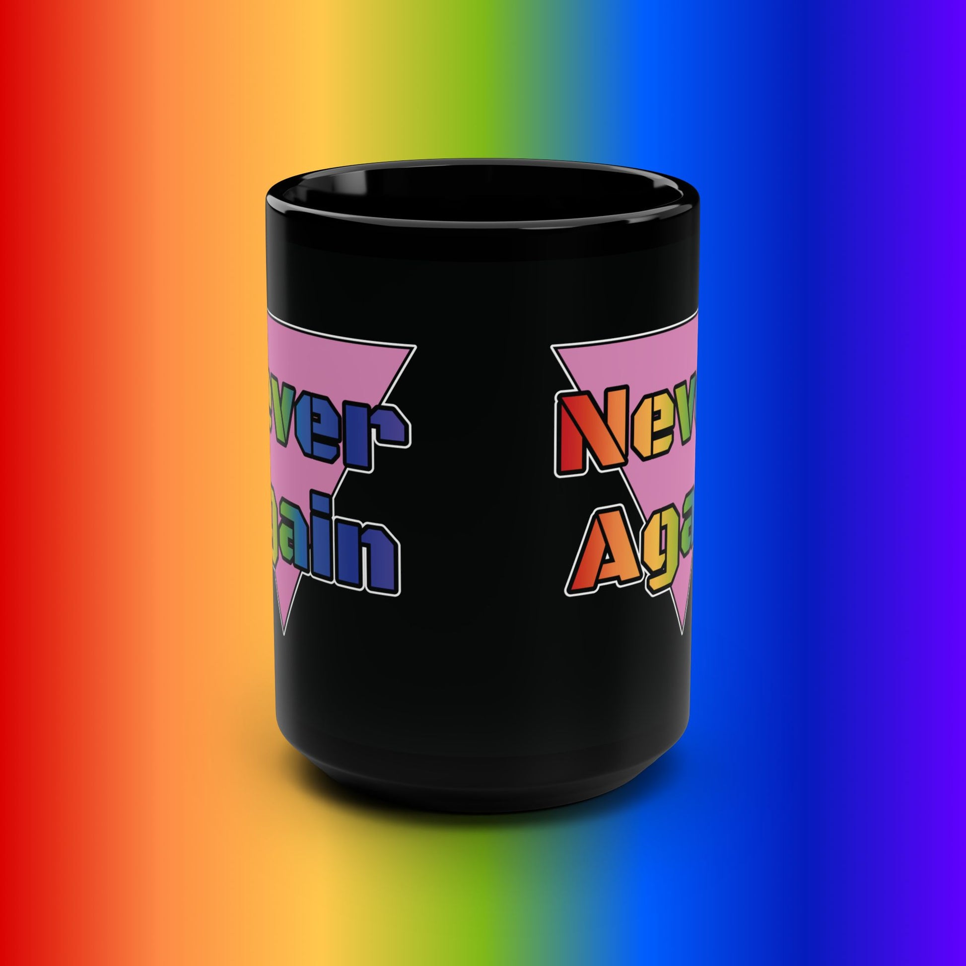 Never Again Black Mug - 15oz Statement Coffee Cup for LGBTQ+ Pride and Resilience