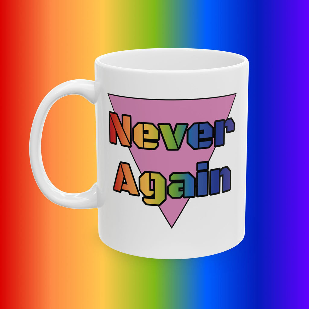 Never Again Bold Rainbow Letters mug - 11oz