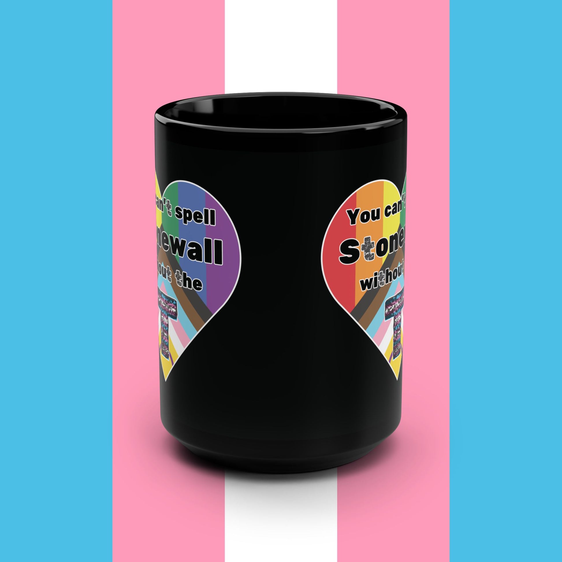 Pride Heart Mug - 15oz Black Coffee Cup with Stonewall Tribute