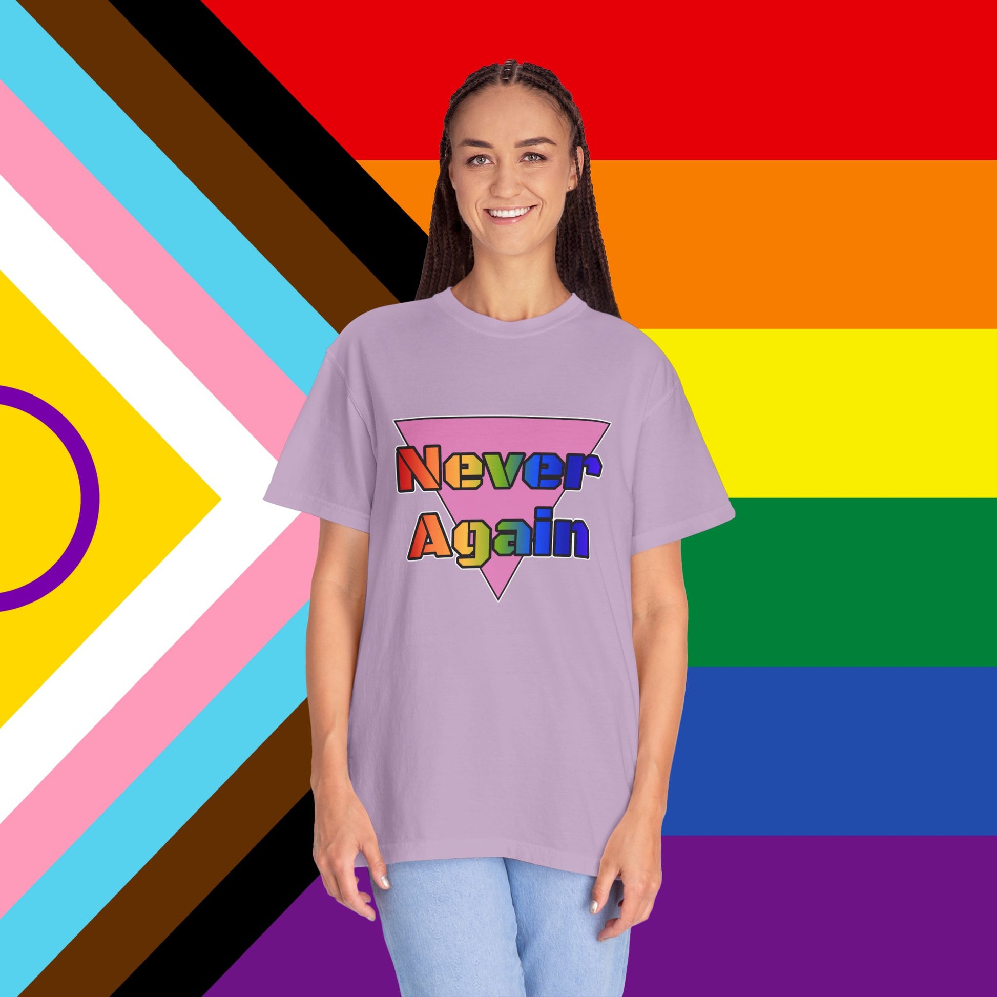 Never Again Bold Letters Garment Dyed Tshirt